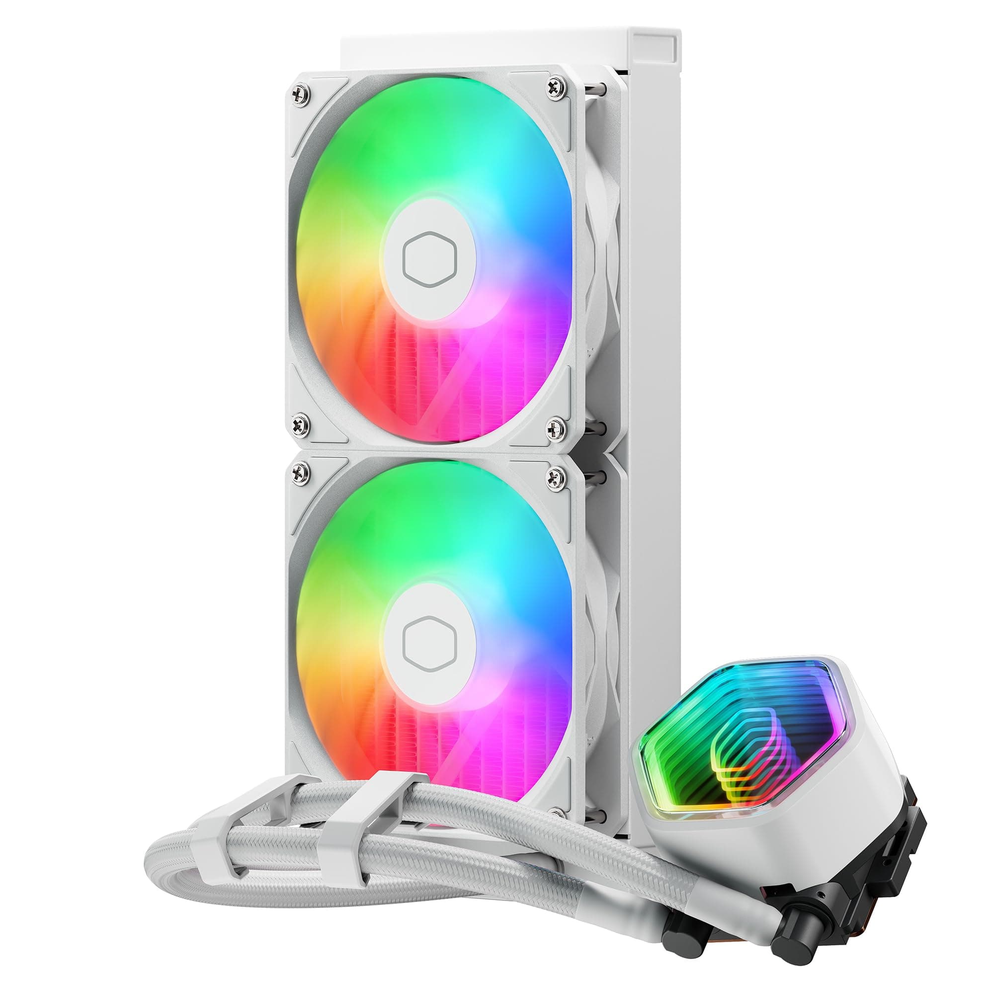 Cooler Master MasterLiquid 240 Core II Wasserkühlung – 240mm AIO Wasserkühlsystem (max. 260 W TDP), GR9-Doppelkammerpumpe, verbesserte ARGB-Gen-2-Lüfter, schnell montierbare AMD- und Intel-Kits – Weiß CORE II 240/White Ed.