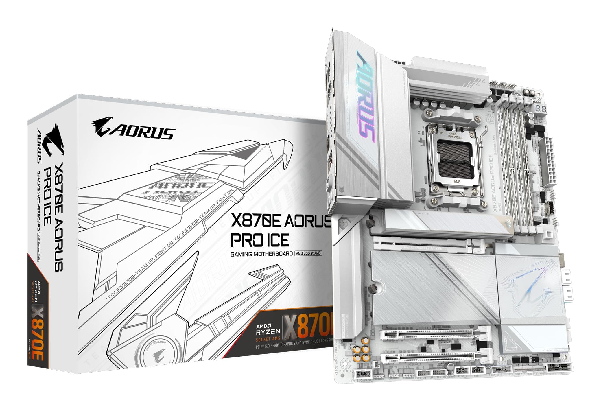 GIGABYTE X870E AORUS PRO Ice-Mainboard - Unterstützt AMD Ryzen 9000 CPUs, 16+2+2 Phasen Digital-VRM, bis zu 8000MHz DDR5 (OC), 3xPCIe 5.0, Wi-Fi 7, 2.5GbE LAN, USB 4 Bild 2