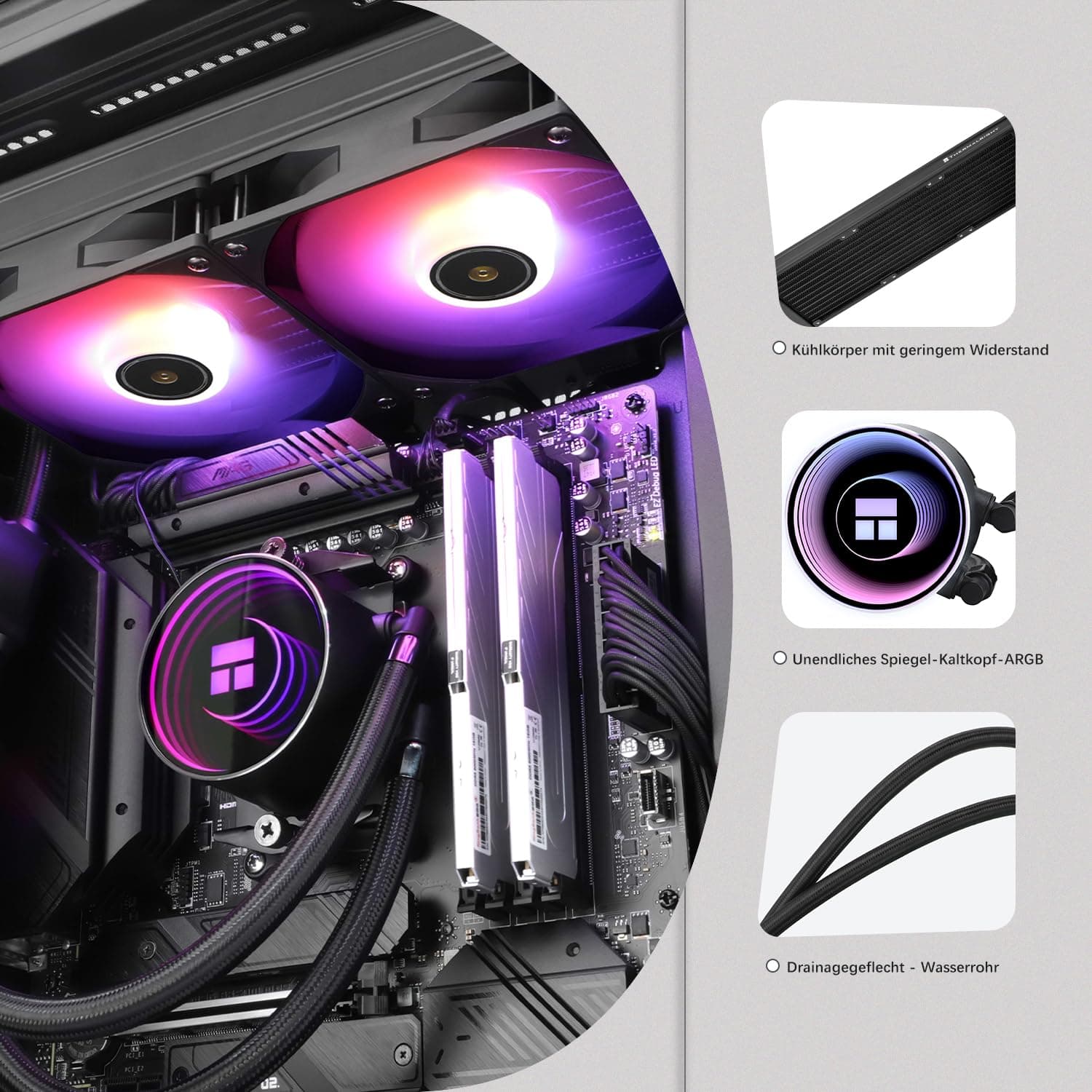 TR-Thermalright Frozen Notte 360 Black ARGB V2 Flüssigkeits-CPU-Kühler-Unendlicher Spiegel-Lichteffekt,360mm Aio-Kühlung,3-PWM-Lüfter-2000U/min, für AM4/AM5,Intel LGA1851/1700/115x/1200/2011 360mm Schwarz Bild 3