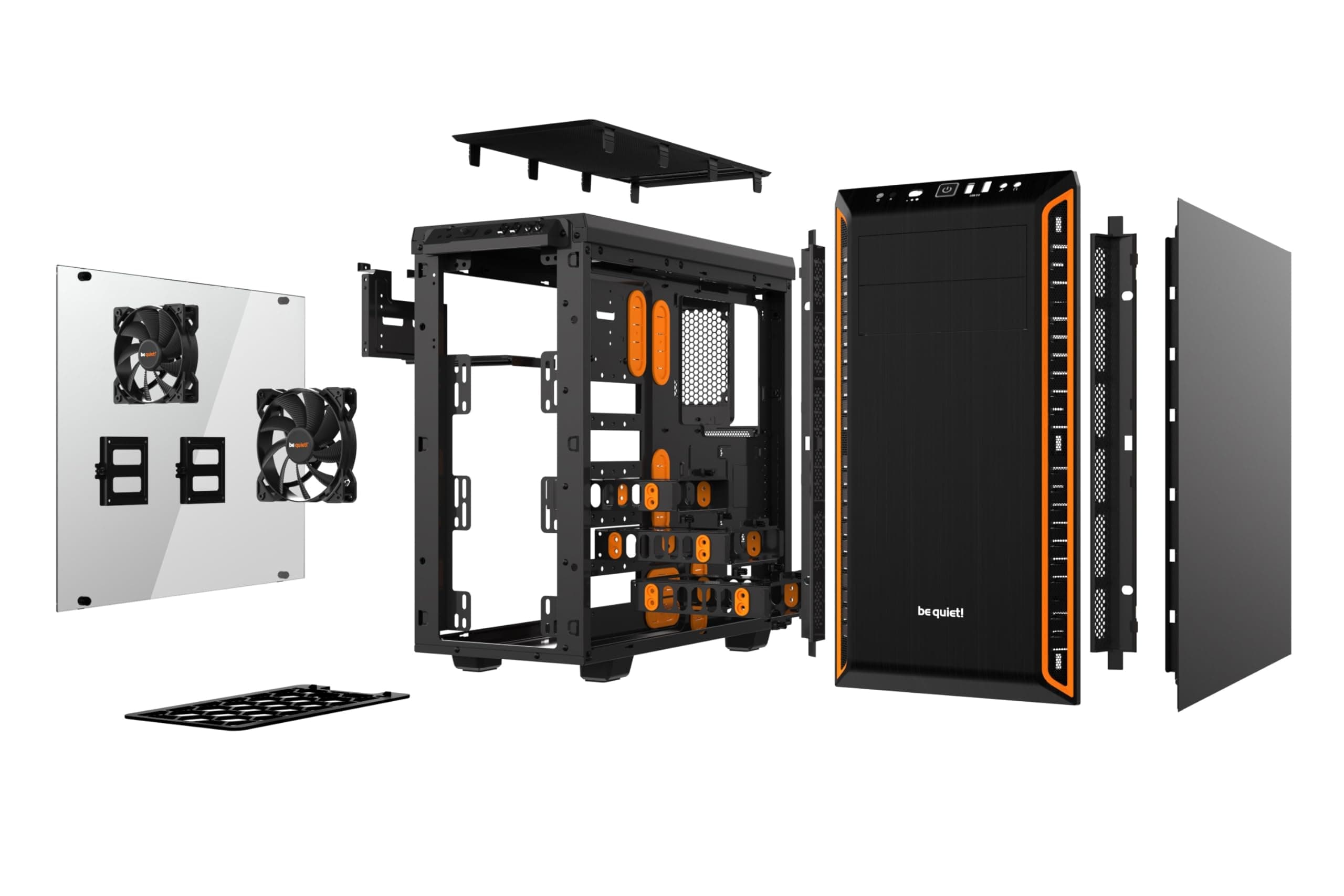 be quiet! Pure Base 600 Window Orange PC-Gehäuse, 2X Pure Wings 2 Lüfter, Radiatoren bis 360mm, 3-stufige Lüftersteuerung, Seitenfenster aus Temperglas Bild 7