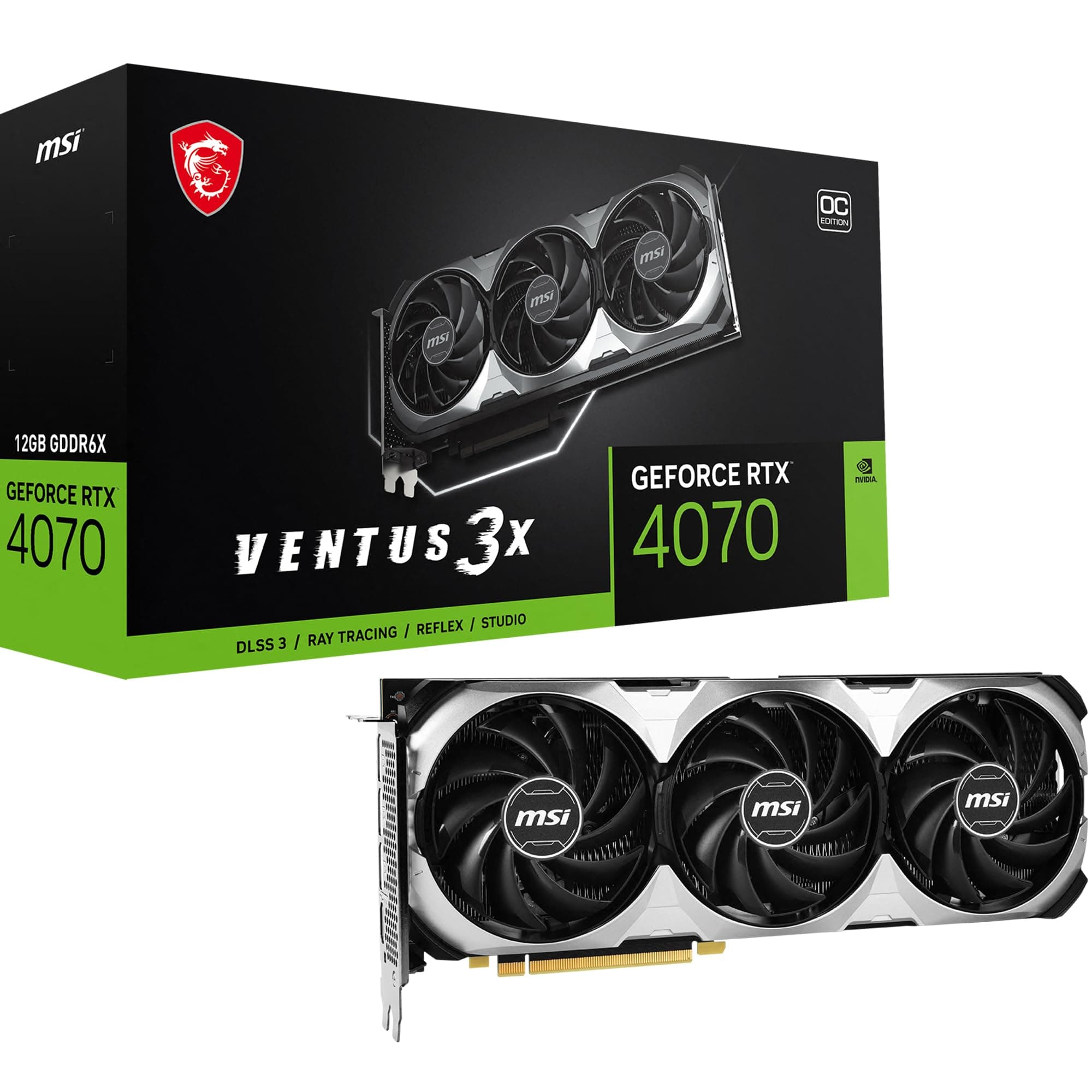 MSI GeForce RTX 4070 Ventus 3X 12G OC Grafikkarte - RTX 4070 GPU, 12GB GDDR6X (21Gbits/192 Bit), PCIe 4.0-2 x TORX Fan 4.0 - HDMI 2.1a, DisplayPort 1.4a Bild 2