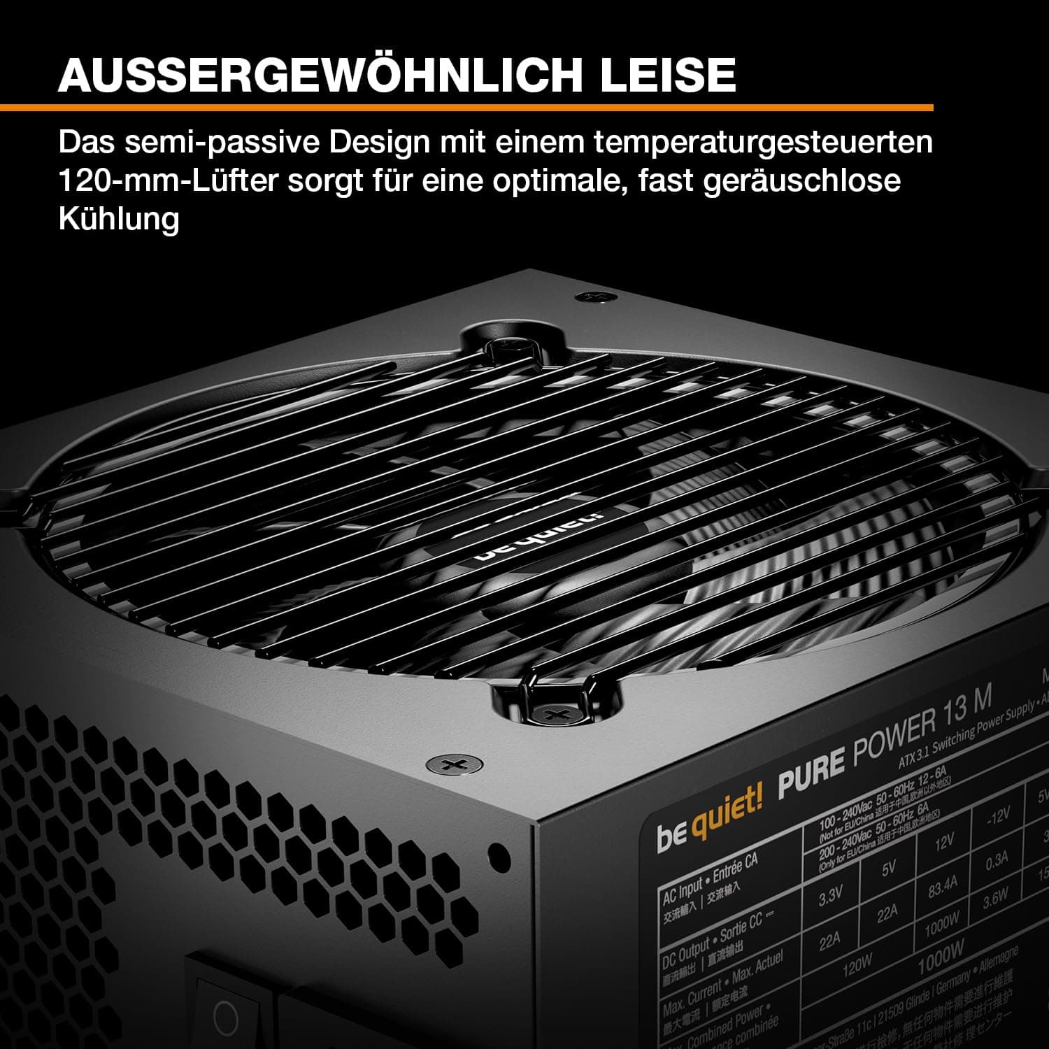 be quiet! Pure Power 13 M 1000W Netzteil, 80 Plus® Gold Effizienz, ATX 3.1-Netzteil, für PCIe 5.1 GPUs, 120mm be quiet! Lüfter, semi-passiver Betrieb möglich, LLC-Technologie, Single-Rail Bild 3