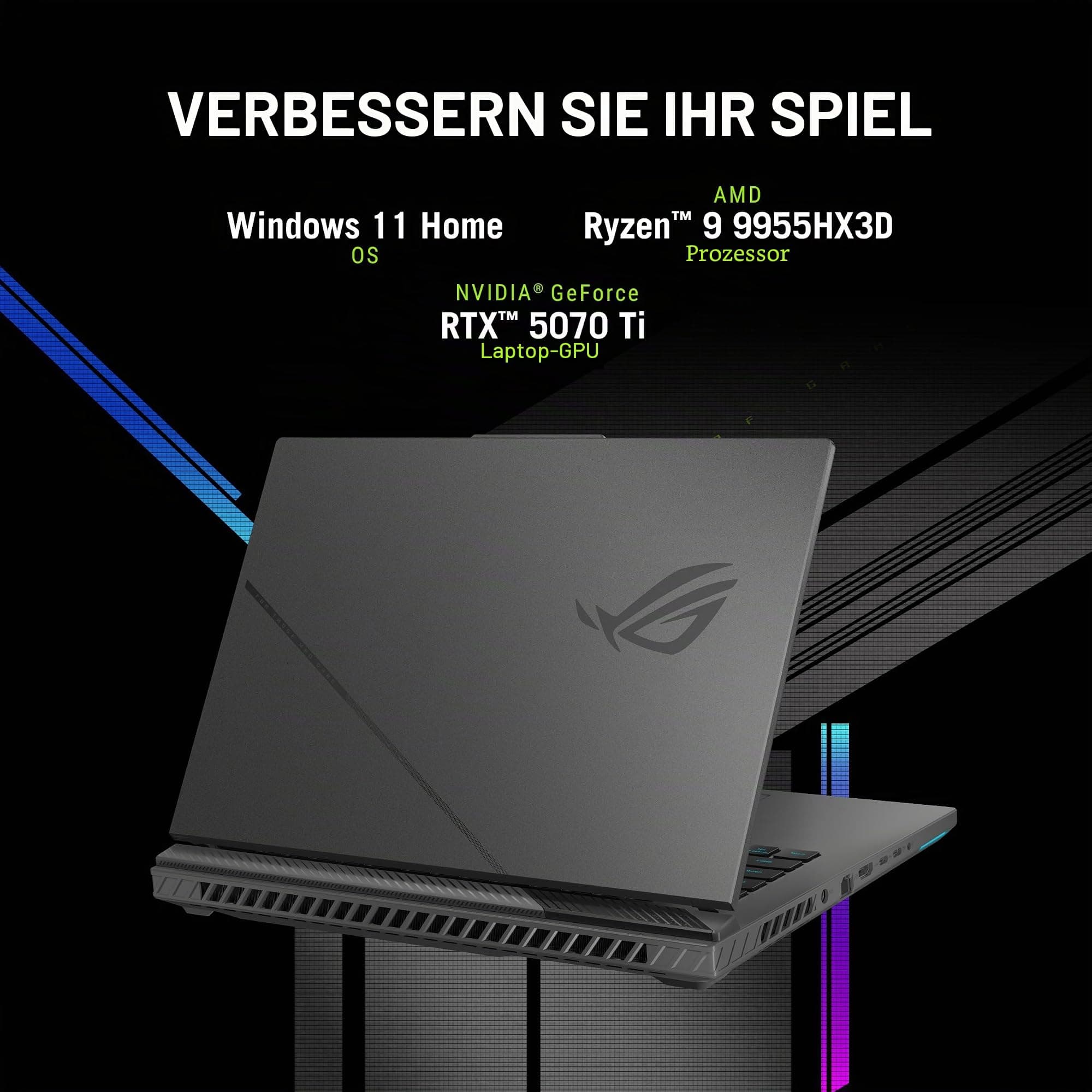 ASUS ROG Strix G16 (2025) Gaming Notebook, 16 Zoll ROG Nebula 16:10 2.5K 240Hz/3ms, NVIDIA GeForce RTX 5070 Ti, AMD Ryzen 9 9955HX3D, 32GB DDR5-5600, 1TB PCIe e Gen 4 SS D, Wi-Fi 6E, Win 1 1 Stück R9 X3D | RTX5070 Ti Bild 3