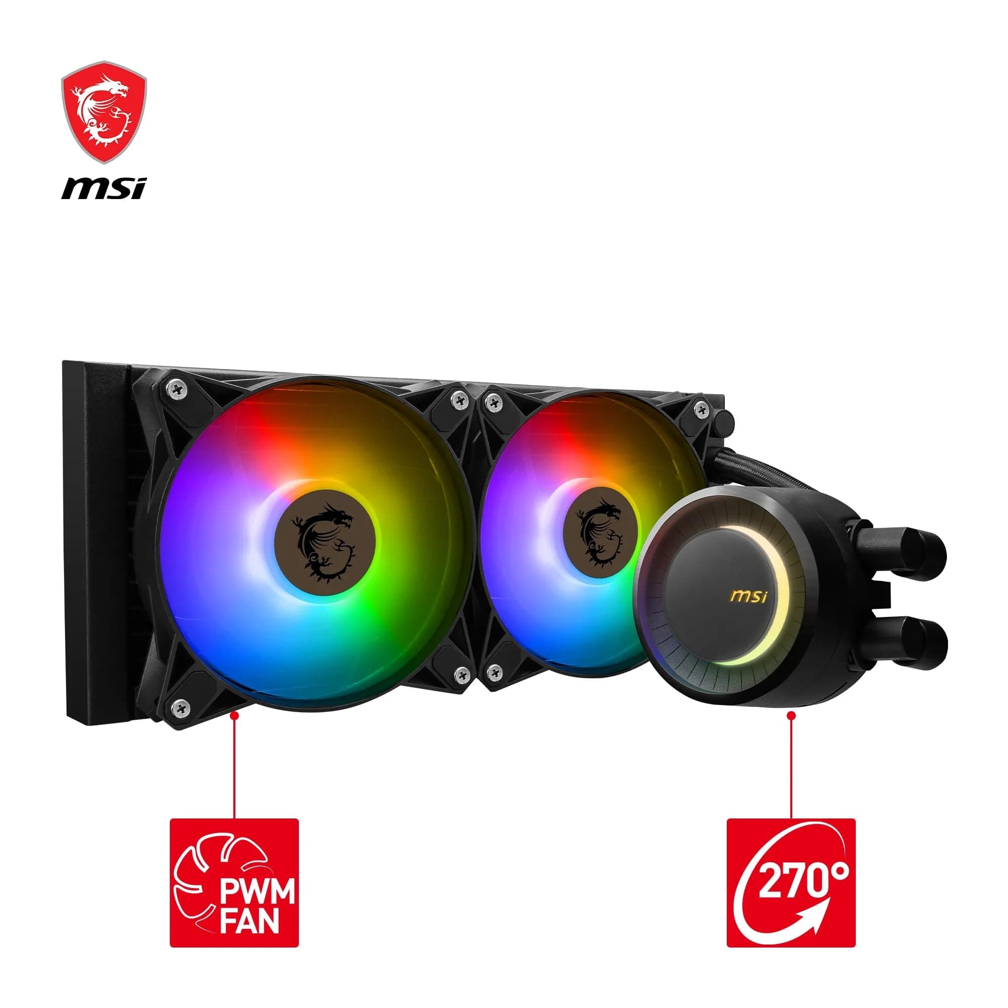 MSI MAG CORELIQUID E240 AIO CPU Wasserkühlung- Vergrößerte Kupferkühlplatte, ARGB Blockhead & FDB Lüfter, Zweikammer-Wasserblock, Split-Flow Radiator, Mystic Light, AMD & Intel kompatibel Bild 3