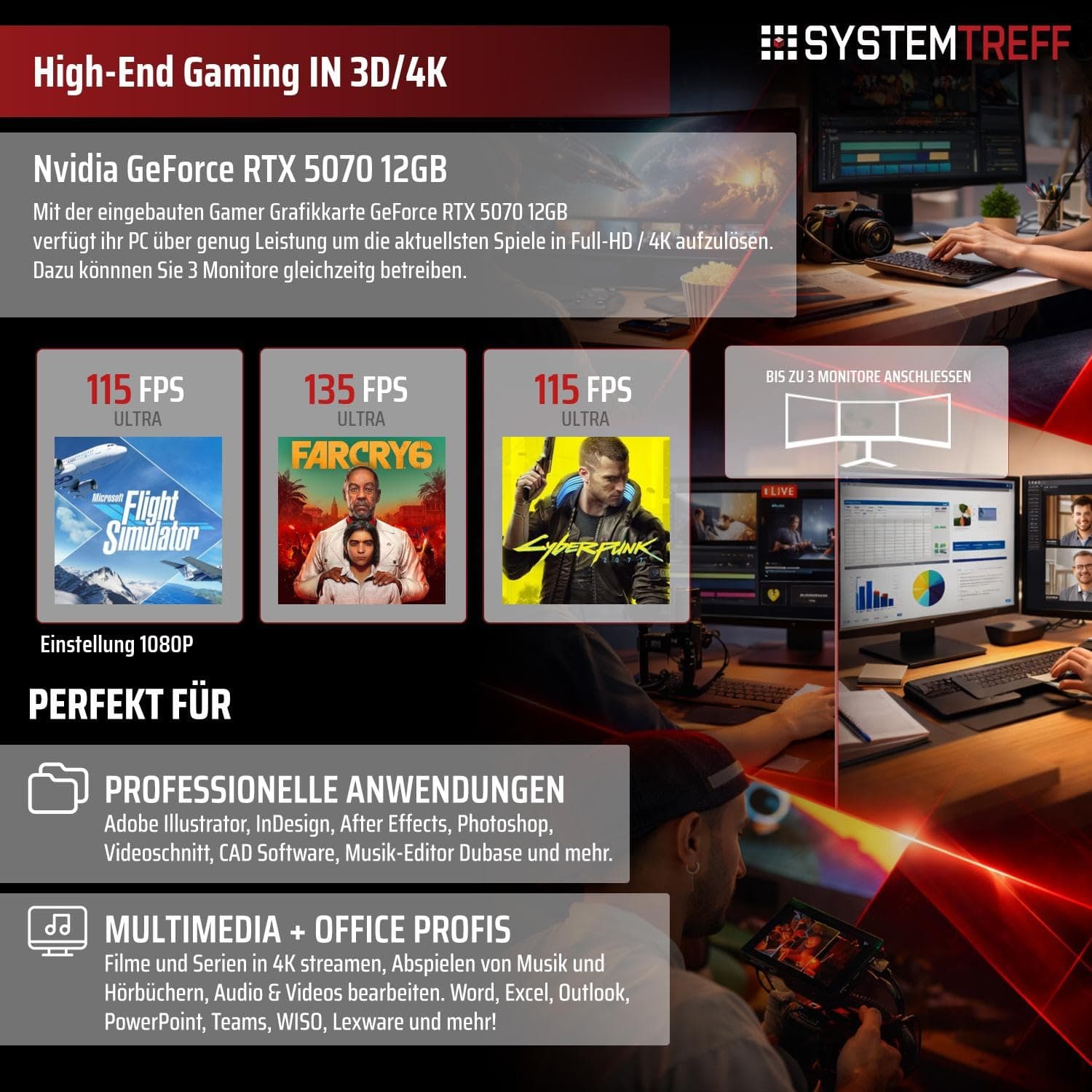 SYSTEMTREFF High-End Gaming PC AMD Ryzen 7 9800X3D 8x5.2GHz | Nvidia RTX 5070 12GB DX12 | 1TB M.2 NVMe | 32GB DDR5 RAM | Windows 11 | Desktop Computer Rechner für Gamer, Zocker & Streamer Bild 5