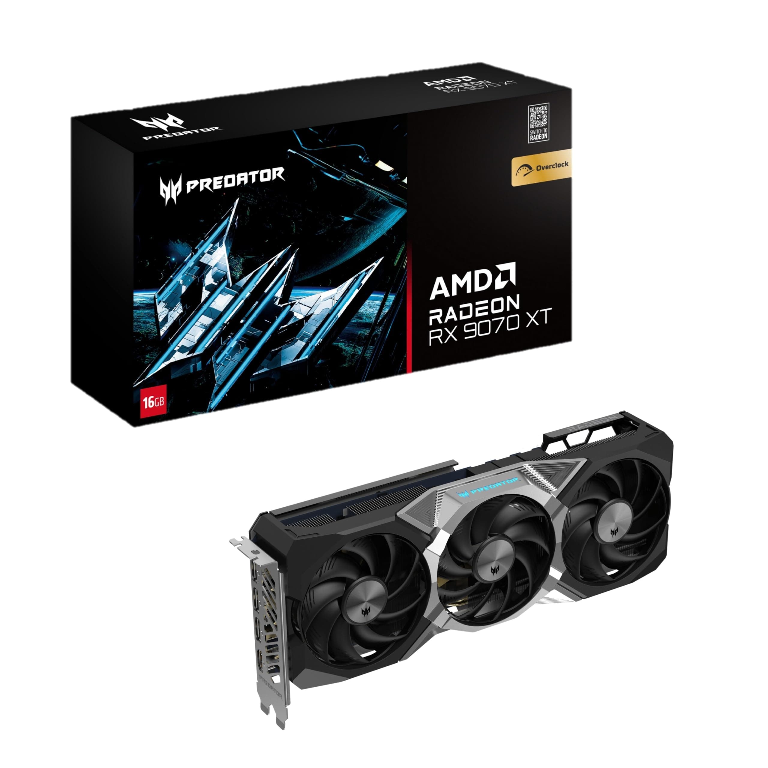 Acer Predator BiFrost Radeon RX 9070 XT OC - AMD Grafikkarte (16 GDDR6, 256 Bit, PCIe 5.0 x16, 1x HDMI 2.1a 3X DP 2.1) 3X FrostBlade 4.0, 3x8 pin, Slot Space: 2.6 Bild 2