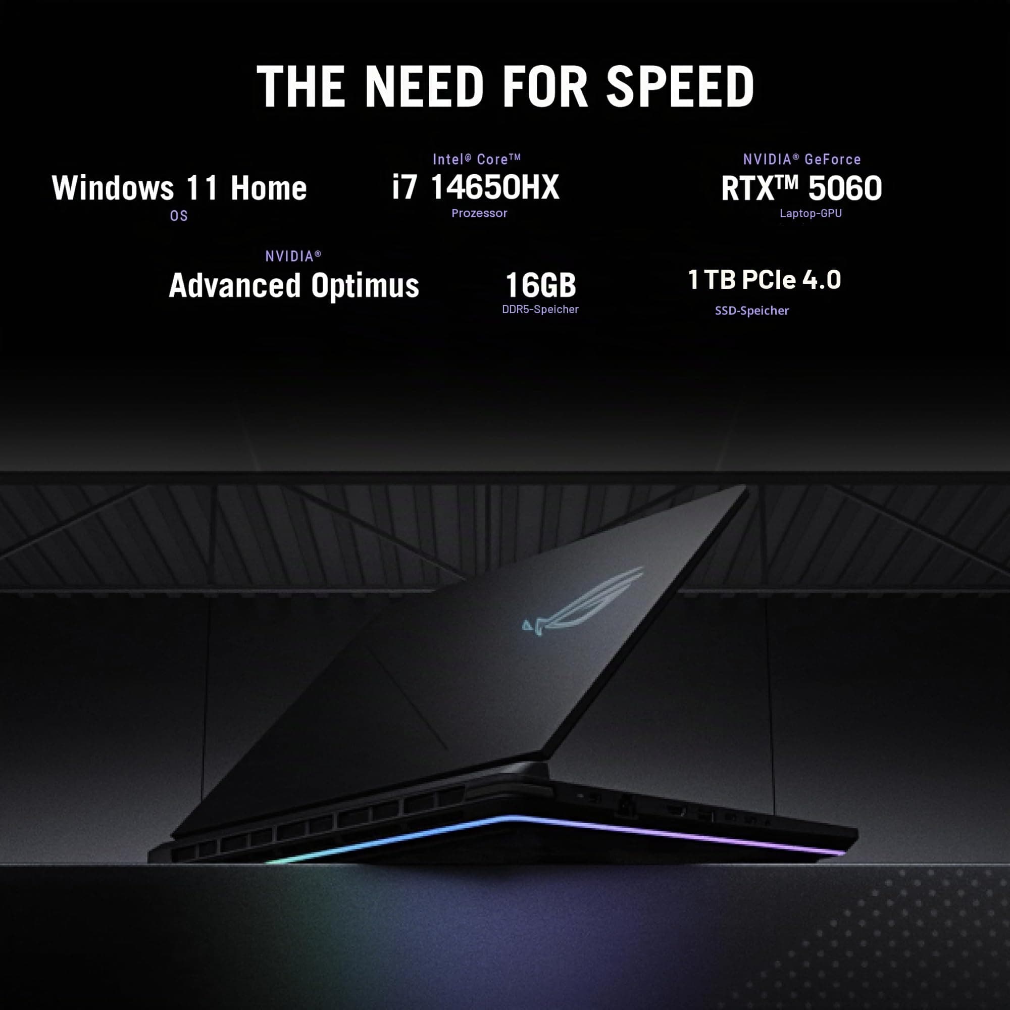 ASUS ROG Strix G16 (2025) Gaming Laptop, 16 Zoll FHD+ 16:10 165Hz/3ms Display, NVIDIA® GeForce RTX™ 5060 Laptop GPU, Intel® Core™ i7 Prozessor 14650HX, 16GB DDR5, 1TB Gen 4 SSD, Wi-Fi 7, Windows 11 RTX 5060 | 1TB Bild 4