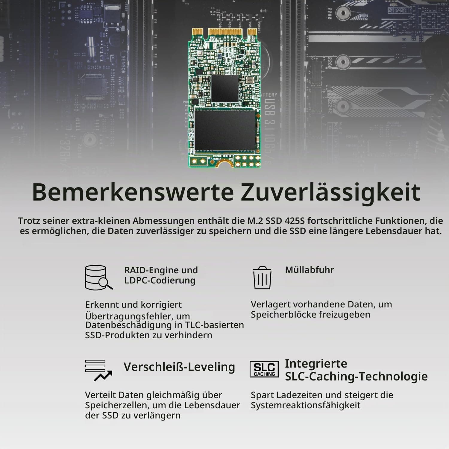 Transcend MTS425S 500GB M.2 2242 SATA III B+M Key, 3D NAND, DRAM-less, Bis zu 530/480 mb/s, Interne SSD für Gaming-Handhelds, Ultrabooks und NUC 500 GB Bild 5