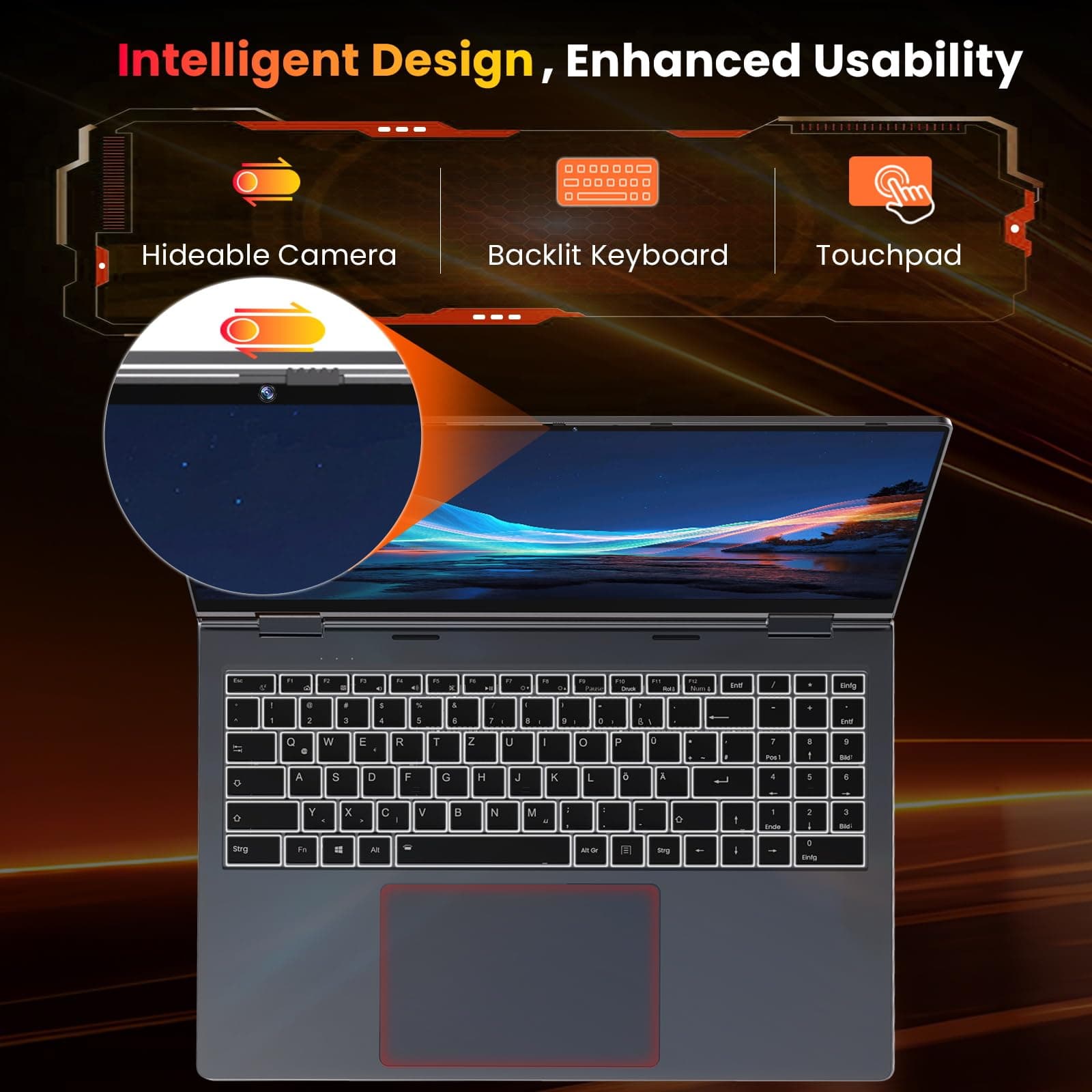THEYETI 16 Zoll Laptop, Ryzen 3 Prozessor bis zu 3.5GHz (Beat N95), 16GB RAM 512GB Storage, Beleuchtete Tastatu, Fingerabdruckleser, WiFi 6, Bluetooth 5.2, IPS FHD Touchscreen Laptops for Students Graphitgrau 16.0 Zoll Bild 5