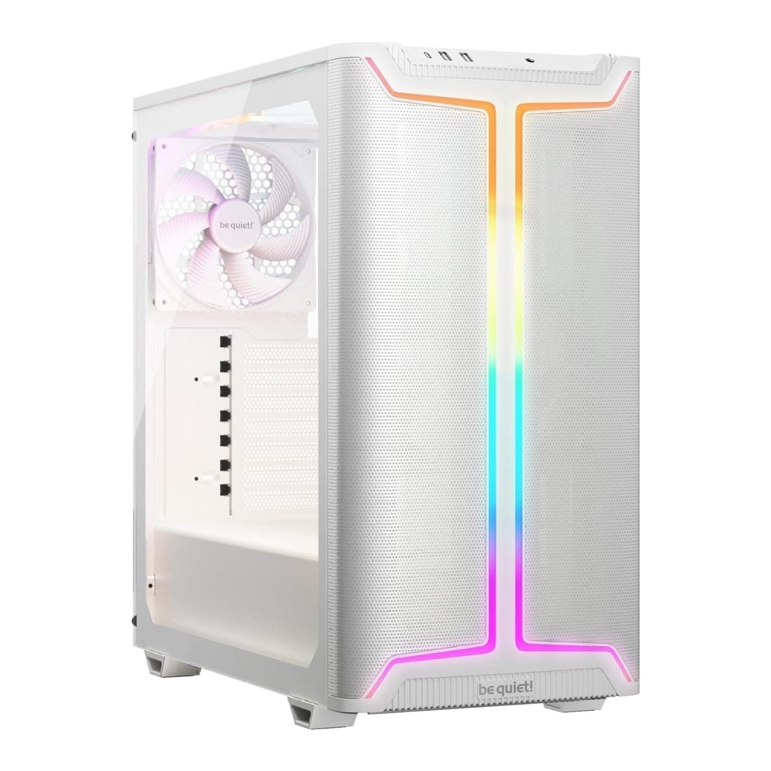 be quiet! Pure Base 501 DX White PC-Gehäuse, 3 vorinstallierte Pure Wings 3 140mm PWM-Lüfter, hoher statischer Druck, dynamisches Front-Design mit eleganter ARGB-Beleuchtung innen und außen Bild 2