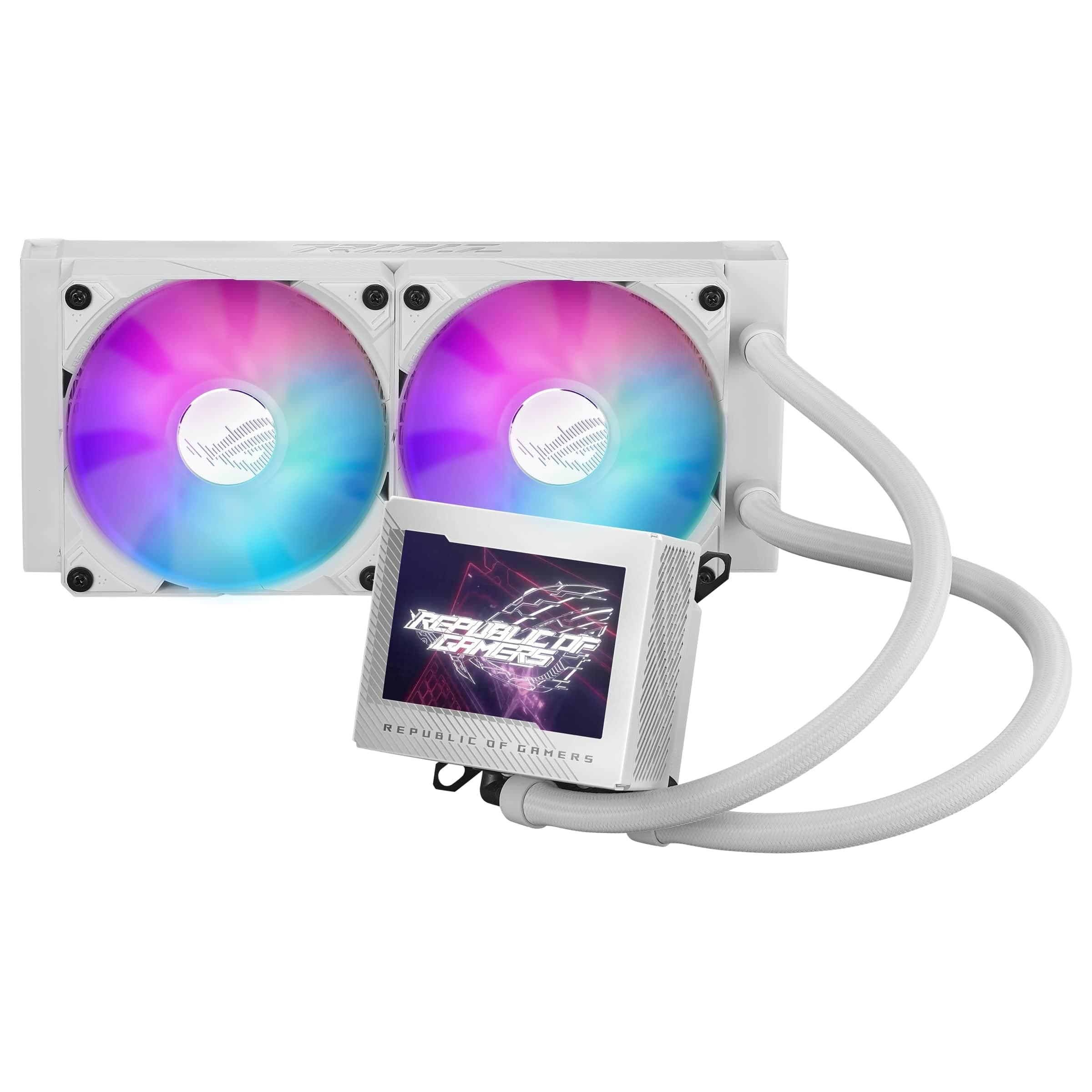 ASUS ROG Ryujin III 240 ARGB White Edition All-in-One Flüssig CPU-Kühler (3,5 Zoll LCD, Asetek-Pumpe der 8. Generation, 2x ROG 120mm Radiator mit magnetischen Daisy-Chain ARGB-Lüftern, weiß) Bild 2