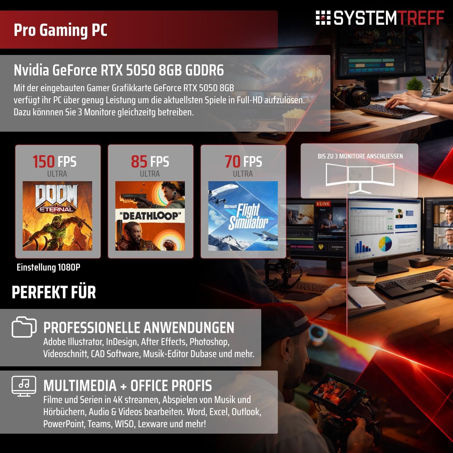 SYSTEMTREFF Gaming PC weiß Intel Core i5-12500 6x4.6GHz | Nvidia RTX 5050 8GB DX12 | 512GB M.2 NVMe | 16GB DDR4 RAM | Windows 11 | WLAN Desktop Computer Rechner für Gamer, Zocker & Streamer Bild 5