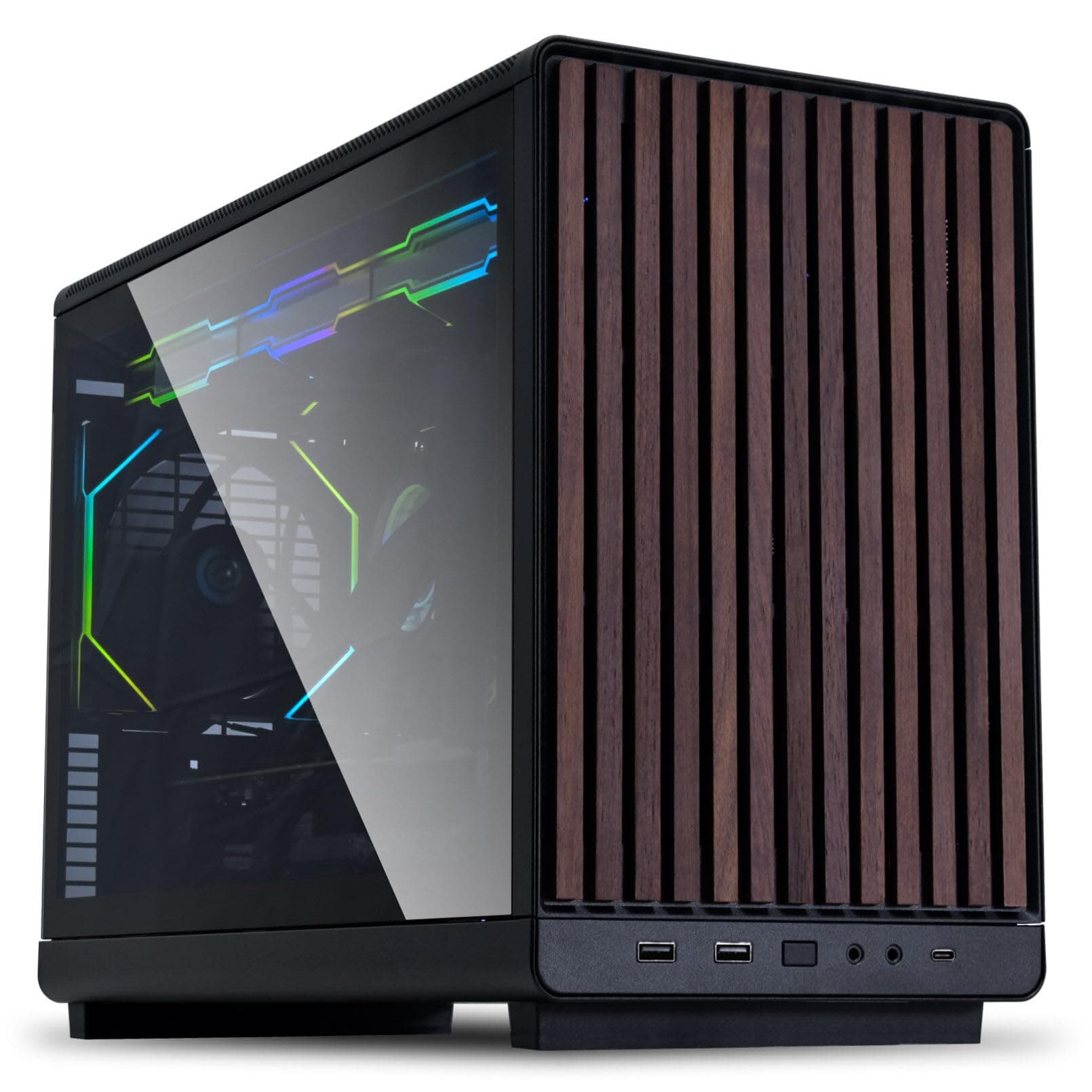 Lian Li DAN Cases A3-mATX Wood Edition PC-Gehäuse, Micro-ATX, Tempered Glass, Walnuss-Holz, schwarz Walnuss Schwarz Hartglas