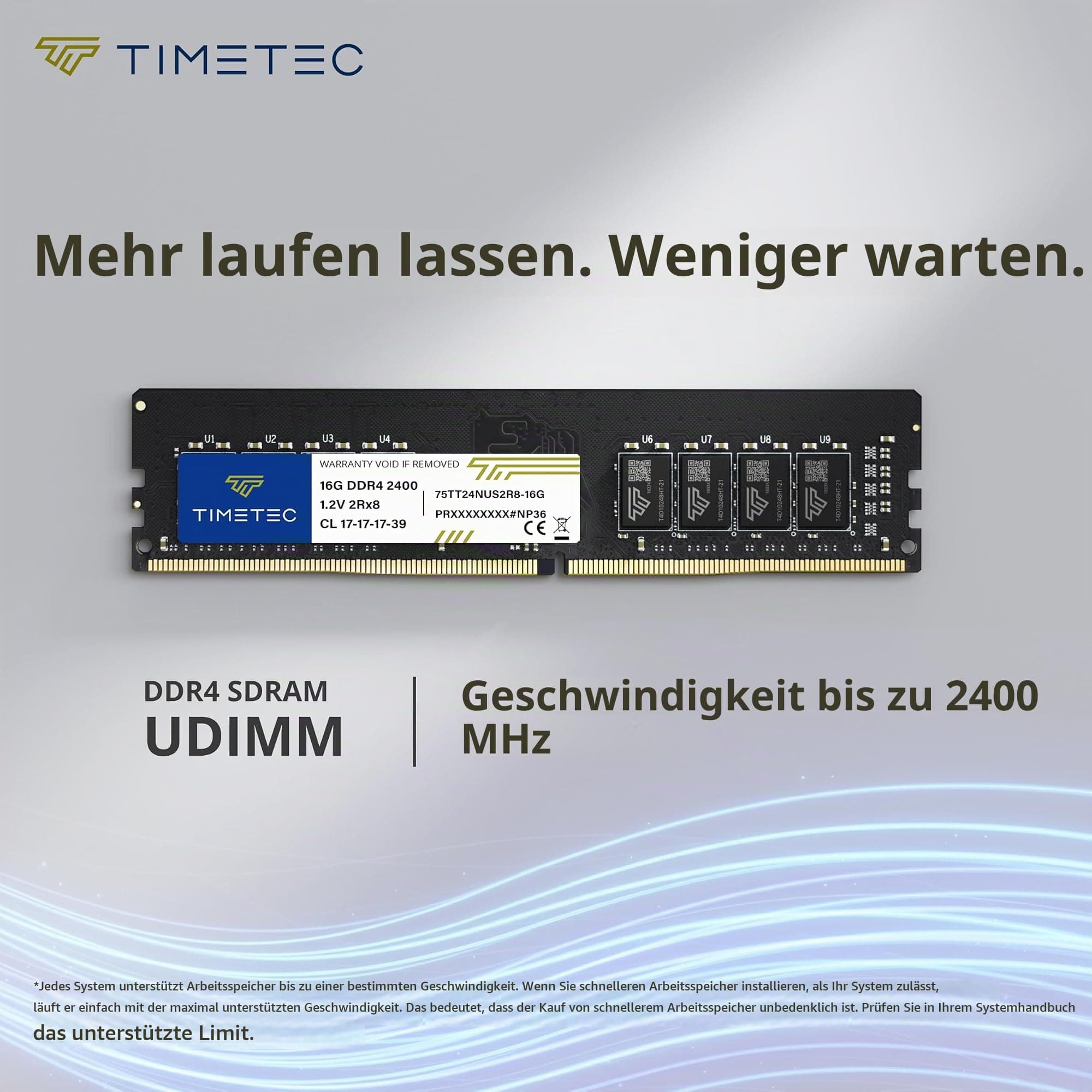 Timetec Premium 32 GB KIT (2x16 GB) DDR4 2400 MHz (PC4-2400T) PC4-19200 UDIMM für Desktop-PCs – Non-ECC Unbuffered, 288-Pin, 1,2 V, CL17 DIMM-Speichermodul Dual Rank 32GB KIT(2x16GB) Premium Bild 4