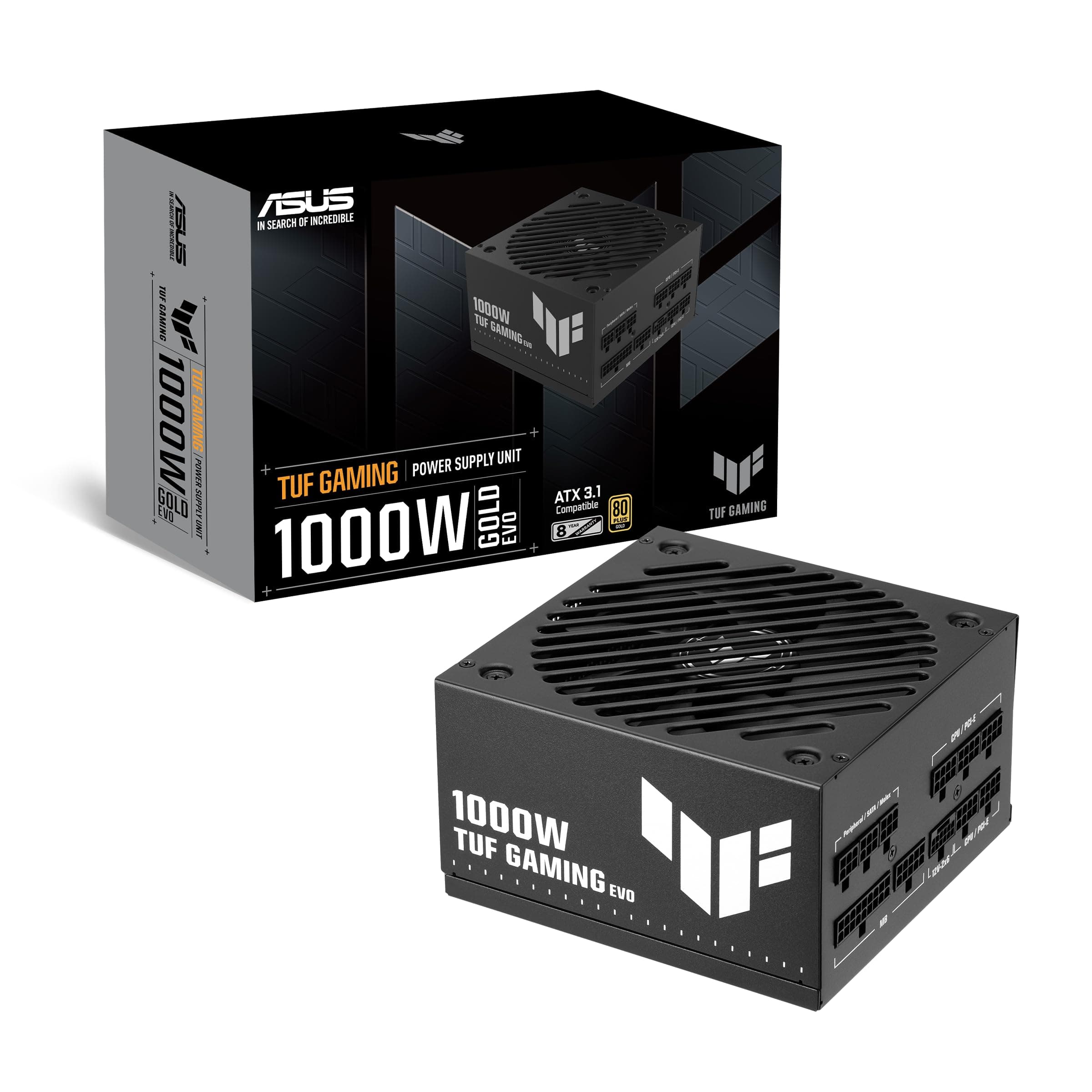 ASUS TUF Gaming 1000W Gold EVO Gaming Netzteil (1000 Watt, Lüfter mit Doppelkugellager, ATX 3.1 & PCIe 5.1 kompatibel, 80 Plus Gold Zertifizierung, geätzte Kabel, Schwarz) Bild 2