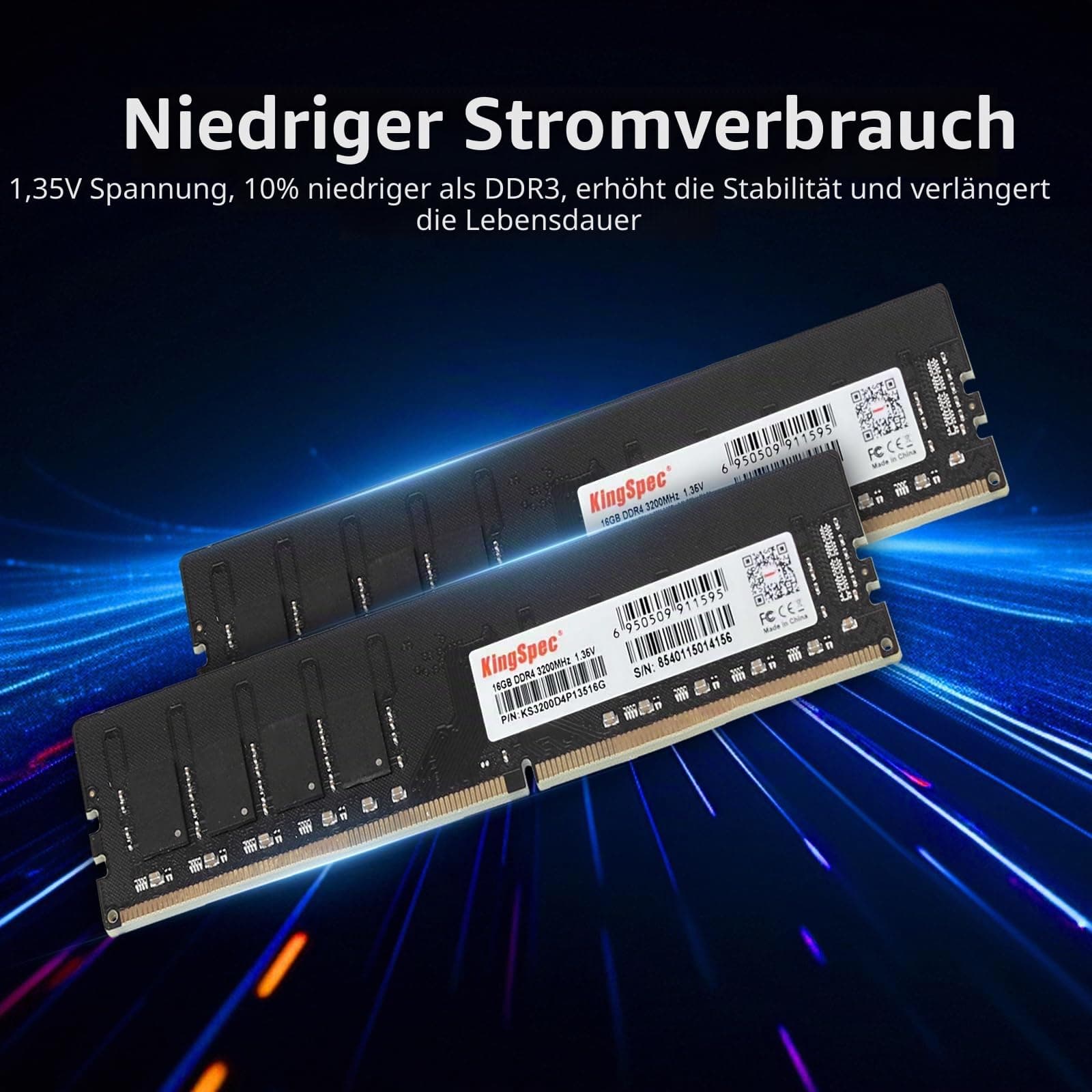 KingSpec 32 GB Kit (2 x 16 GB) DDR4 RAM 3200 MHz, 1,35 V 288-PIN DIMM CL18 Desktop-Speichermodul 32GB (2x16GB) 3200 MHz Bild 5