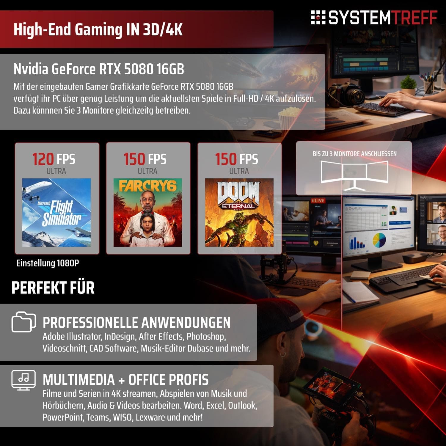 SYSTEMTREFF High-End Gaming PC weiß AMD Ryzen 9 9900X3D 12x5.5GHz | Nvidia RTX 5080 16GB | 2TB M.2 NVMe | 32GB DDR5 RAM | Windows 11 | Desktop Computer Rechner für Gamer, Zocker & Streamer Bild 5