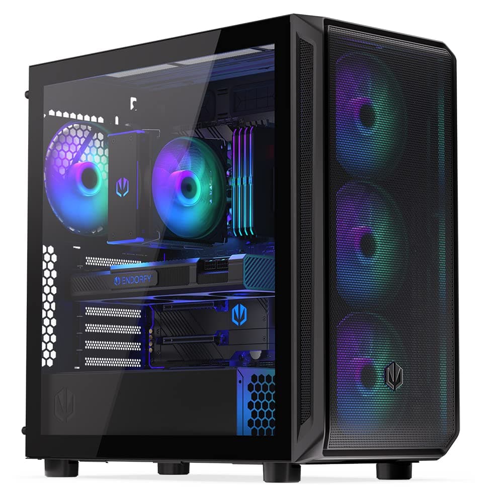 ENDORFY Arx 700 ARGB PC Gehäuse ATX mit Hartglas Seitenfenster | 4x Stratus 140 PWM ARGB Lüfter, USB C, Mesh Front und Top, 360 mm Radiator Support, GPU bis 410 mm, Schwarz