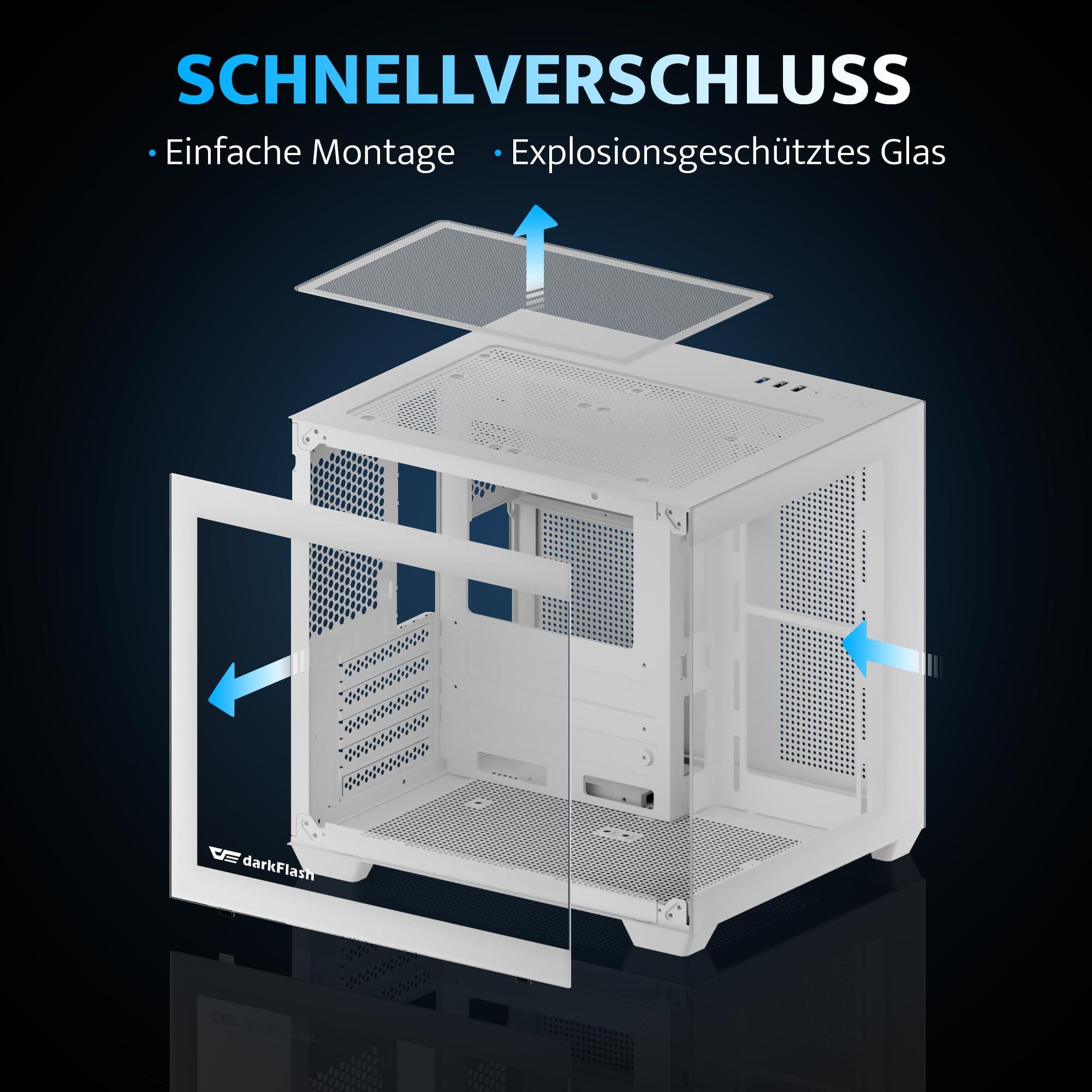 darkFlash ITX-PC-Gehäuse, Vorinstalliert mit 3 PWM-ARGB-Lüftern, Computergehäuse, ITX-Gehäuse mit Vollansicht und Doppeltem Hartglas, Mini-Größe, Unterstützt 240 mm AIO (C275P) (Weiß) Bild 3
