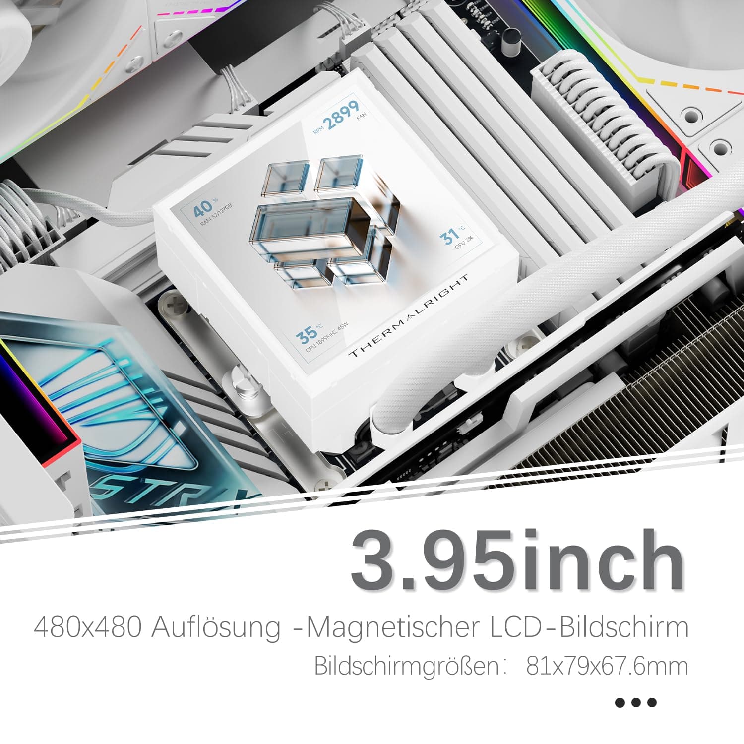 TR-Thermalright Peerless Vision 360 ARGB White Liquid CPU Kühler, 3,95 '' IPS LCD-Bildschirm mit 480x480 Auflösung-Magnetisch, 360mm Aio, CPU Lüfter-Wireless Spleißen, für AM4/AM5, LGA1851/1700/115x Bild 5