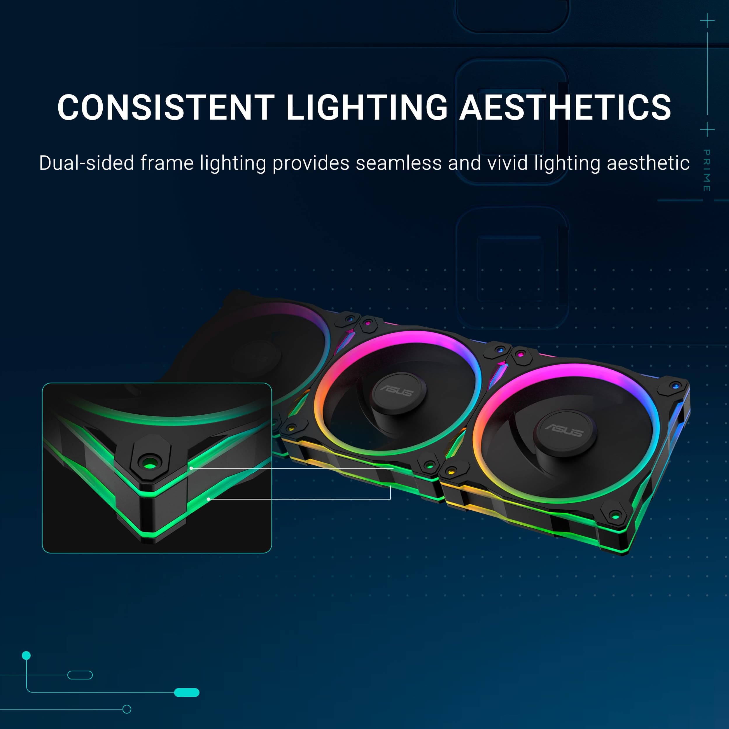 ASUS Prime MR120 Black ARGB-Gehäuselüfter Single Pack (beidseitige Beleuchtung, 20 adressierbare RGB-LEDs, 28 mm Rahmen, PWM-Steuerung, Lüfterdrehzahl 1600 U/min, 21dB(A) Lärmpegel, 58 CFM, Schwarz) Bild 7