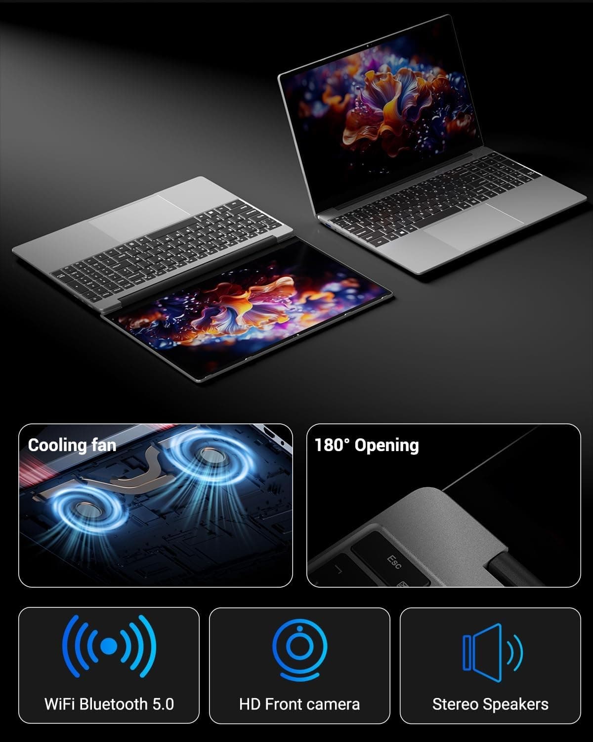 Laptop 15,6 Zoll, 16 GB RAM 512 GB SSD, N95-CPU (bis zu 3,4 GHz), hintergrundbeleuchteter Tastatur-Laptop, Win11 Laptops, Typ-C, 5G WiFi, BT 5.0, Typ-C, HDMI, USB, Maus inkl. Grau Bild 6