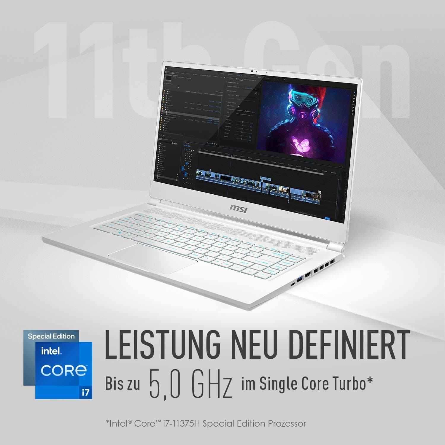 MSI Stealth 15M White 15.6 Zoll FHD (1920 * 1080 Pixel/144 Hz) Gaming Notebook (Intel Core i7-11375H Special Edition), 16 GB RAM DDR4-3200, NVIDIA GeForce RTX 3060, 1TB Windows 10 Home, A11UEK-028 Intel Tiger Lake Core i7-11375H 15,6" Thin & Light Laptop Weiß Bild 3