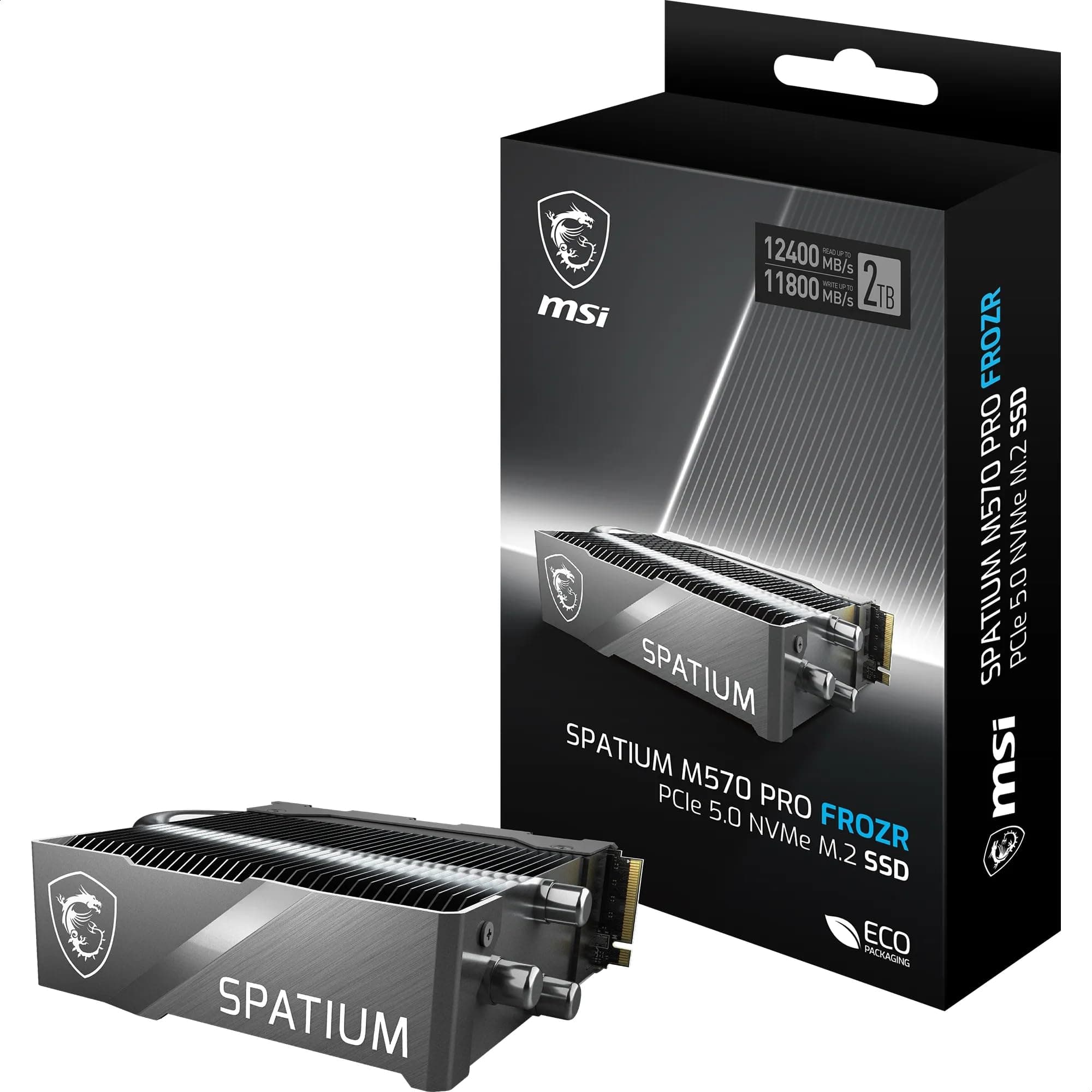 MSI SPATIUM M570 PRO FROZR SSD 2TB mit Kühlkörper - PCIe 5.0 NVMe M.2, 12.400MB/s Lesen & 11.800MB/s Schreiben, 3D NAND, integrierte Datensicherheit - 1400 TBW Bild 2