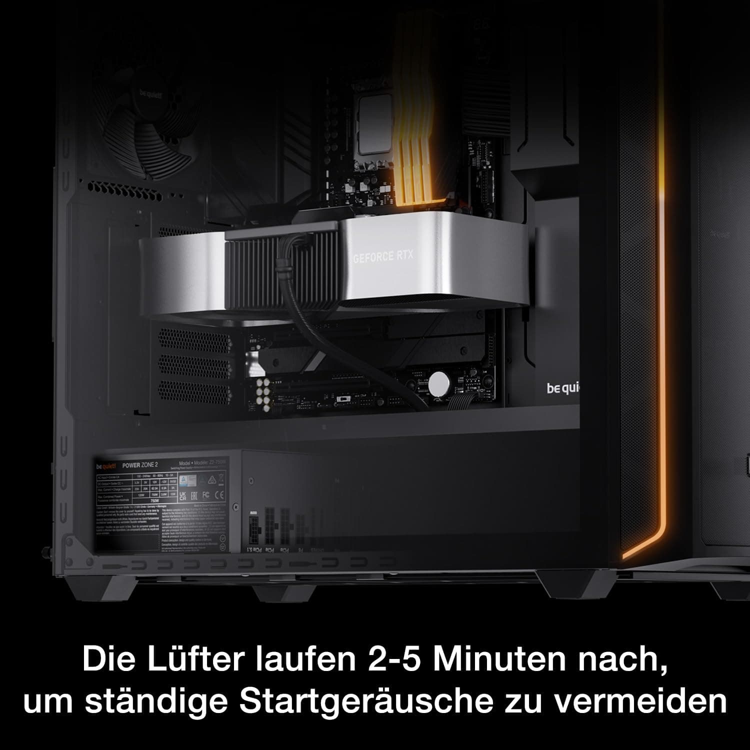 be quiet! Power Zone 2 1000W Netzteil, 80 Plus Platinum und Cybenetics Platinum Zertifizierung, semi-Passive Kühlung, Pure Wings 3 140mm Lüfter, 90° abgewinkelter 12V-2x6-Anschluss, PCIe 5.1/ATX 3.1 Bild 7