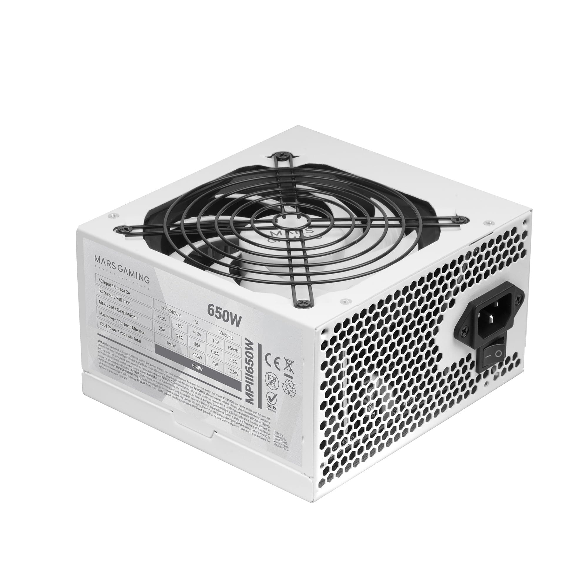 Mars Gaming MPIII650, PC ATX 650W Netzteil, 5 Jahre Garantie, 85% Wirkungsgrad, Digital APFC System, 120mm AI-RPM FDB Lüfter, DC-DC und SMD Technologien, extra Lange Flachkabel, Weiß MPIII650W