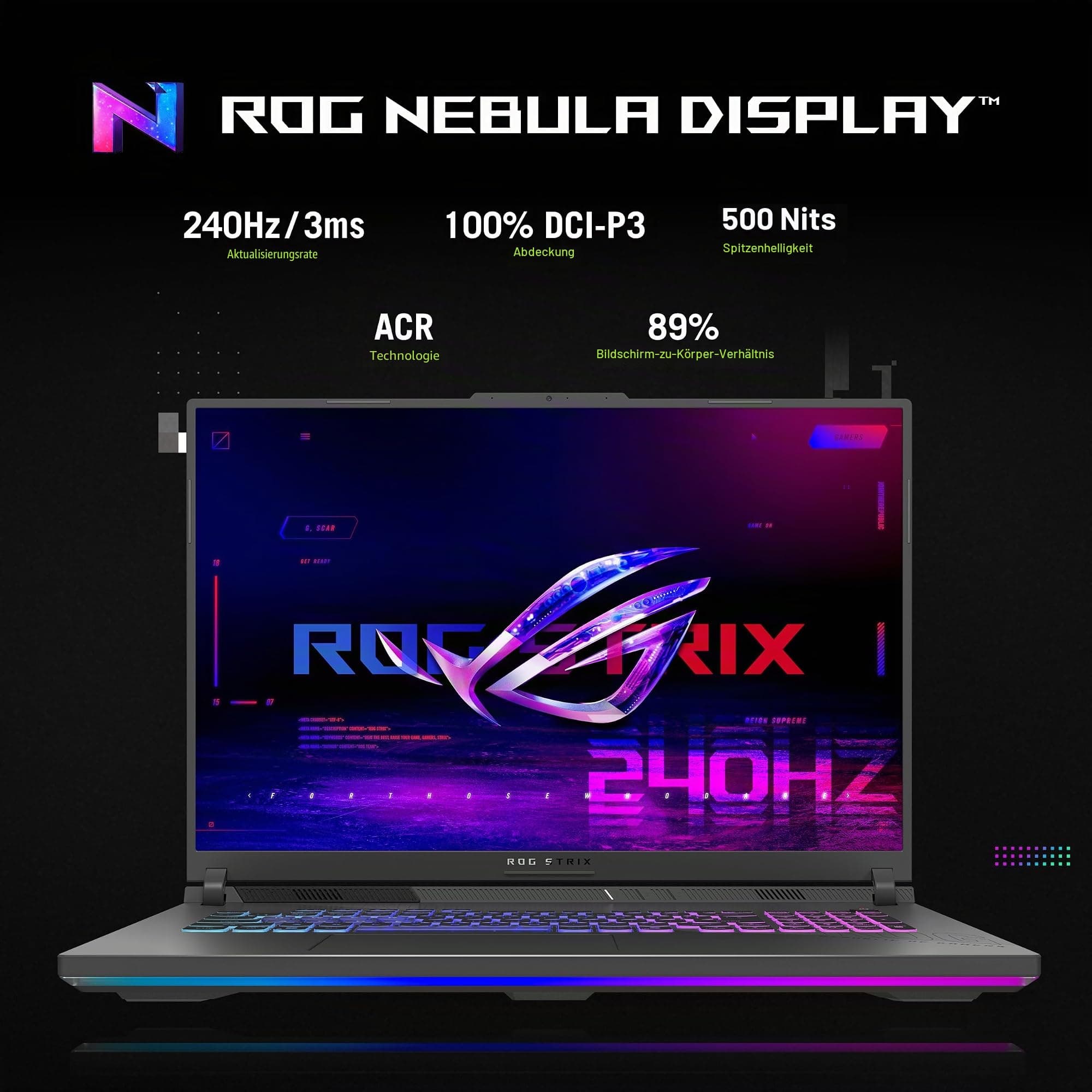 ASUS ROG Strix G18 (2025) Gaming Laptop, 18 Zoll ROG Nebula Display 16:10 2.5K 240Hz/3ms, NVIDIA GeForce RTX 5060, AMD Ryzen 9 7940HX Prozessor, 32GB DDR5-5200MHz, 1TB PCIe Gen 4 SSD, Wi-Fi Bild 3