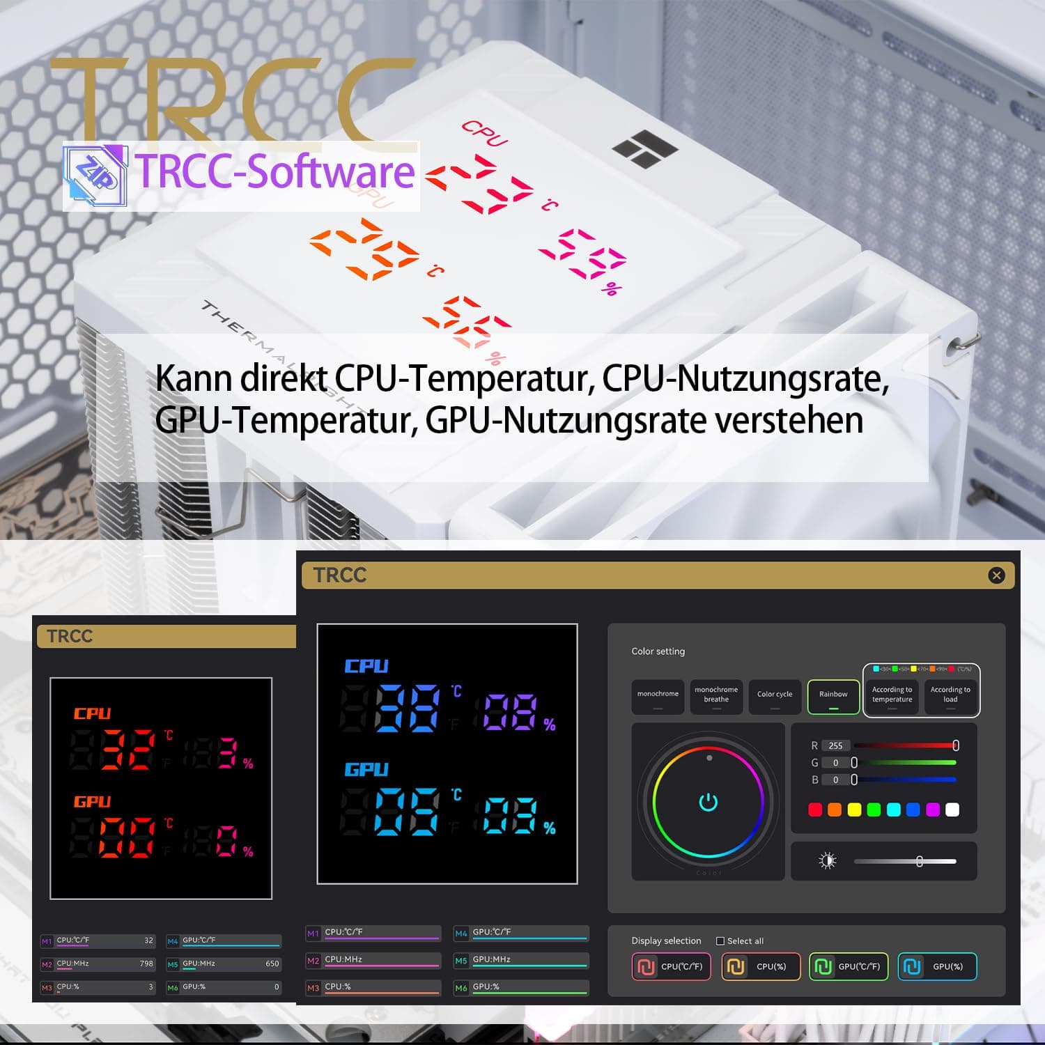 TR-Thermalright Peerless Assassin 120 Digital White CPU-Kühler, Double Tower mit 6 Heatpipes, Dual 120mm PWM Lüfter-1850U/min,Digital Display Board Top Cover, für AM5/AM4,Intel LGA1851/1700/1200/115x Bild 7
