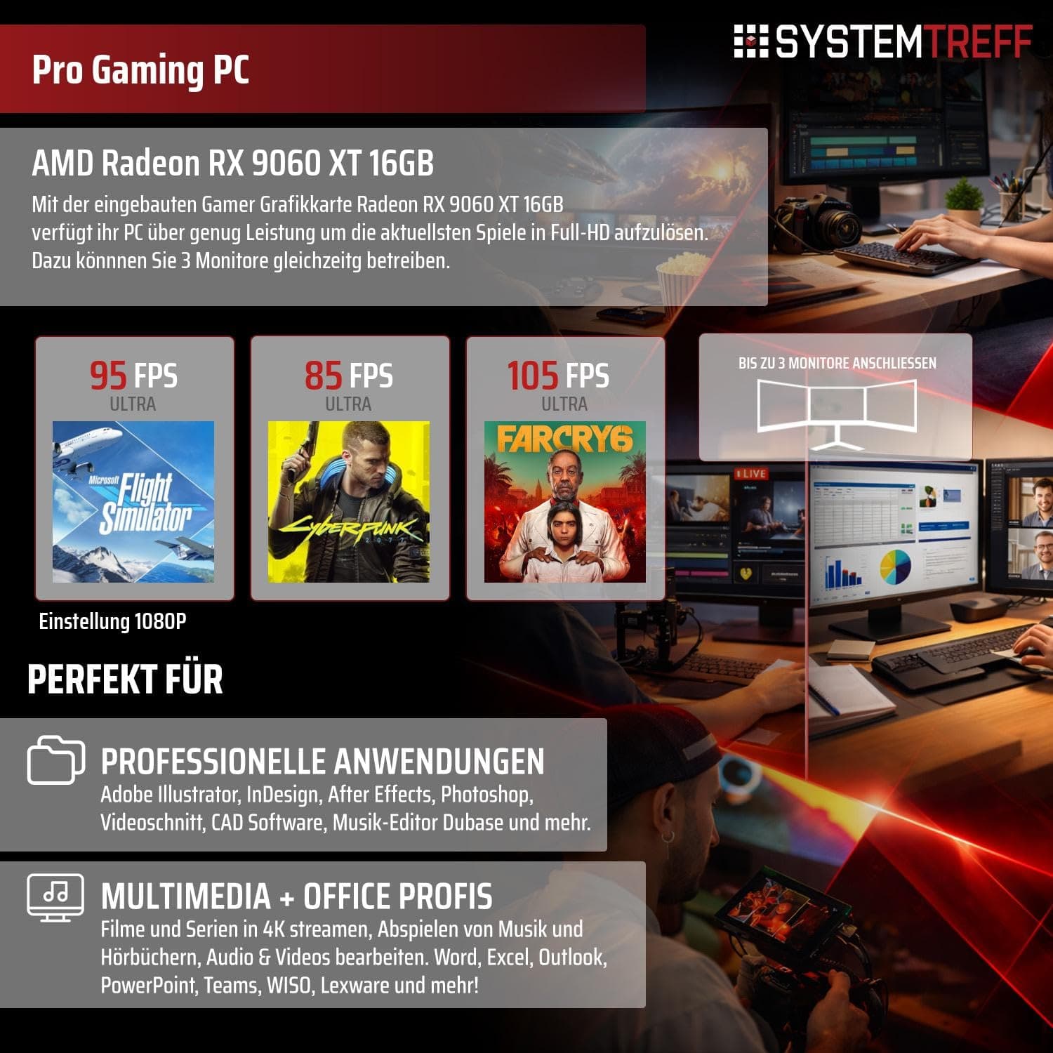 SYSTEMTREFF High-End Gaming PC weiß AMD Ryzen 5 9600 6x5.2GHz | AMD Radeon RX 9060 XT 16GB DX12 | 1TB M.2 NVMe | 16GB DDR5 RAM | Windows 11 | Desktop Computer Rechner für Gamer, Zocker & Streamer Bild 5