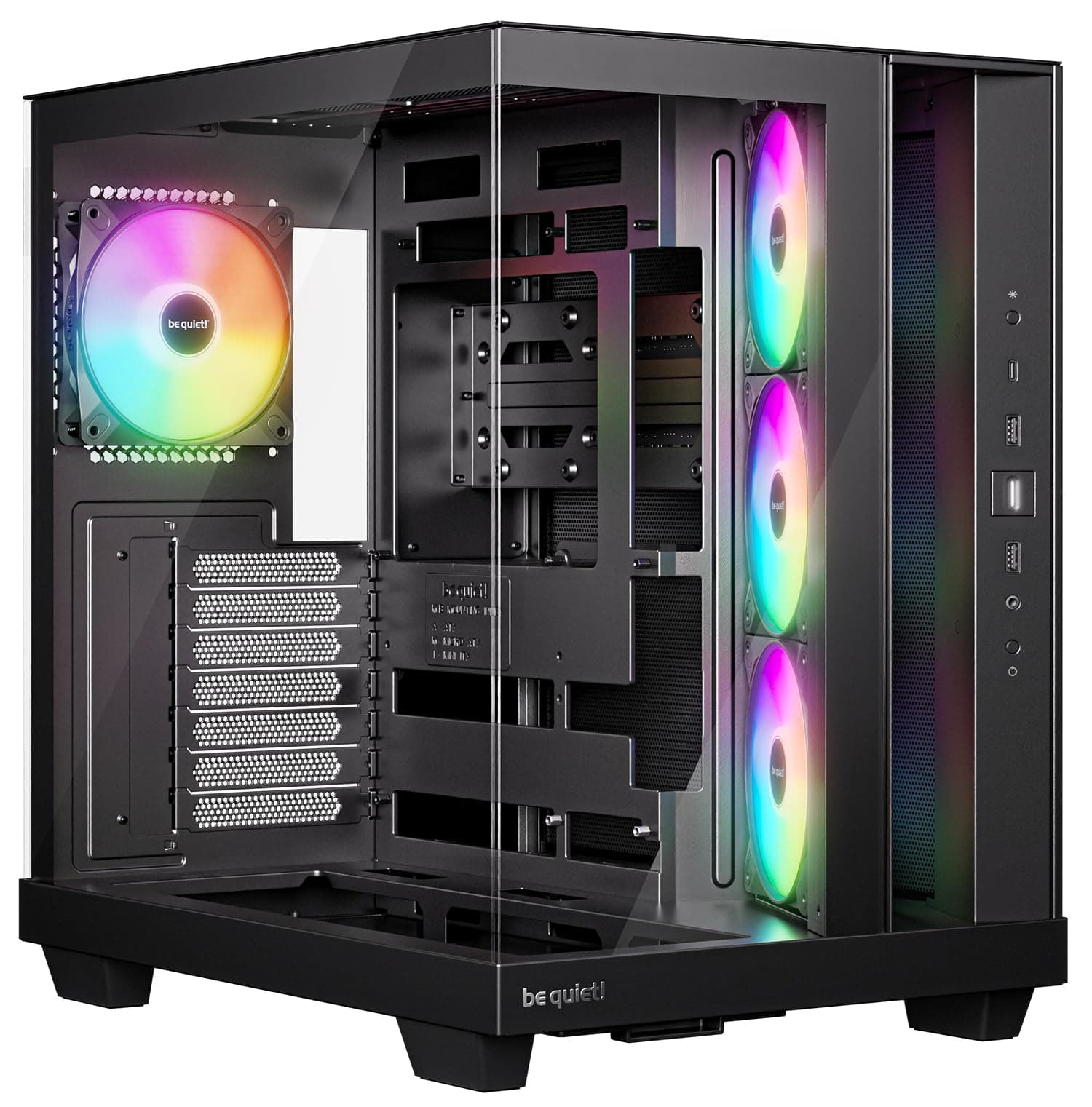 be quiet! Light Base 500 LX Black PC-Gehäuse, vollständig verglaste Front- und Seitenpaneele, Show Case, Dual Chamber Design, ARGB-Lüfter-Hub, 4 Light Wings LX PWM-Lüfter, rückseitiges Anschlussdesign Bild 2