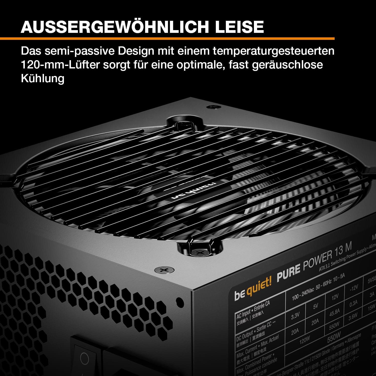 be quiet! Pure Power 13 M 550W Netzteil, 80 Plus® Gold Effizienz, ATX 3.1-Netzteil, für PCIe 5.1 GPUs, 120mm be quiet! Lüfter, semi-passiver Betrieb möglich, LLC-Technologie, Single-Rail Bild 3