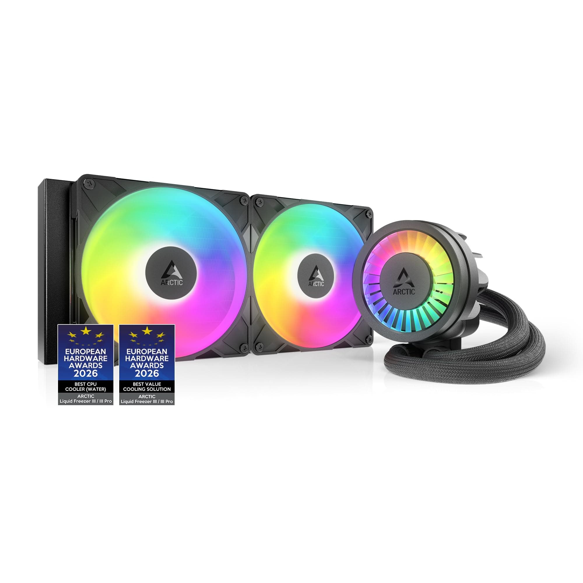 ARCTIC Liquid Freezer III Pro 280 A-RGB - Wasserkühlung PC, AIO CPU Wasserkühler, 2x140 mm, 38 mm Radiator, PWM-Pumpe, VRM-Lüfter, AMD AM5/AM4, Intel LGA1851/1700 Contact Frame - Schwarz schwarz Liquid Freezer III Pro 280 A-RGB