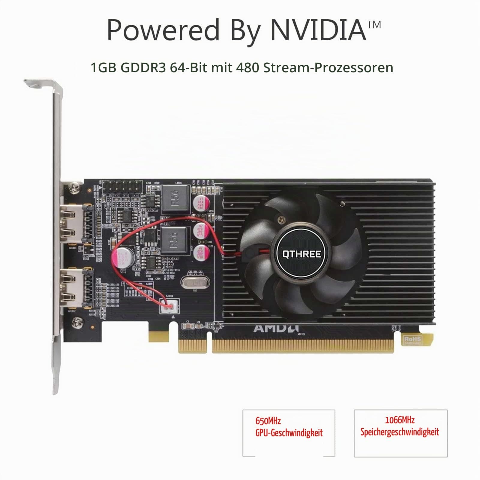 QTHREE Radeon HD 6570 1GB DDR3 2X HDMI Grafikkarte, Low Profile, PCI-Express 2.0 x16, Computer GPU, Graphics Card for PC HD 6570 2HDMI Bild 3