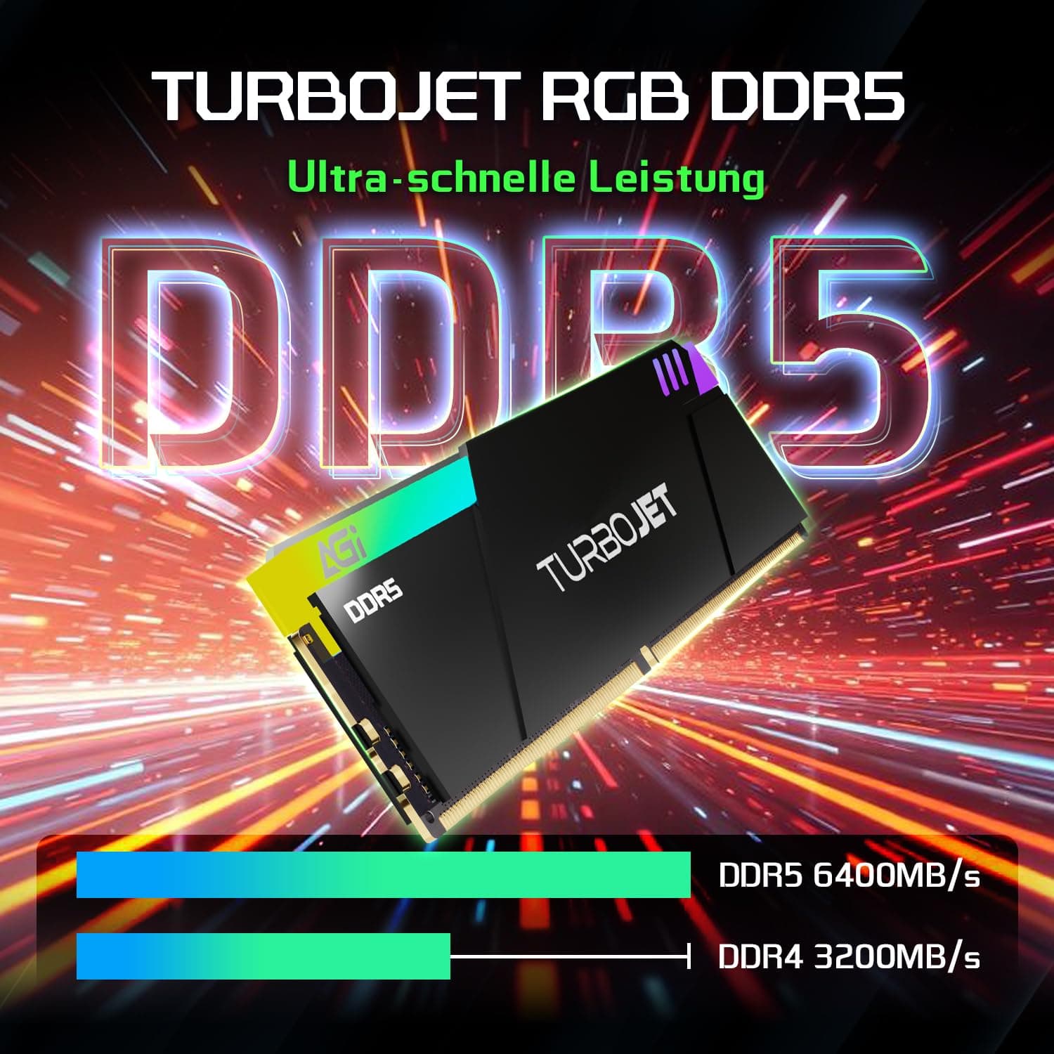 AGI UD858 TURBOJET RGB DDR5 32GB (2x16GB) DDR5 6400MHz CL36, 288-Pin UDIMM PC-Speicher RAM, kompatibel mit AMD EXPO und Intel XMP – Schwarz 6400MHz Schwarz Bild 3