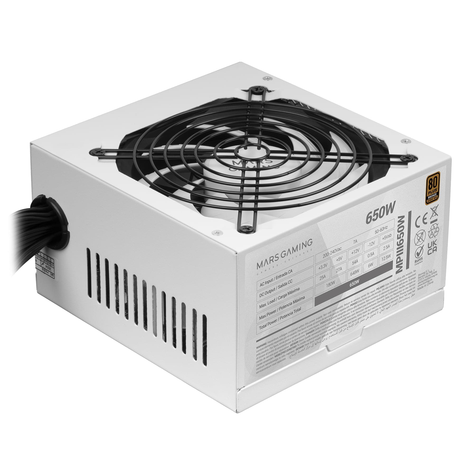 Mars Gaming MPIII650, PC ATX 650W Netzteil, 5 Jahre Garantie, 85% Wirkungsgrad, Digital APFC System, 120mm AI-RPM FDB Lüfter, DC-DC und SMD Technologien, extra Lange Flachkabel, Weiß MPIII650W Bild 2