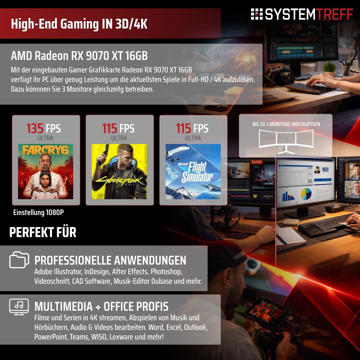 SYSTEMTREFF High-End Gaming PC AMD Ryzen 7 9800X3D 8x5.2GHz | AMD Radeon RX 9070 XT 16GB DX12 | 1TB M.2 NVMe | 32GB DDR5 RAM | Windows 11 | WLAN Desktop Computer Rechner für Gamer, Zocker & Streamer Bild 5