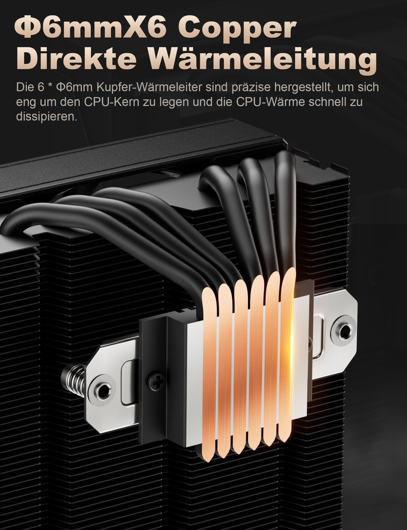 upHere gaming H85K6 85mm Height Low Profile CPU Kühler,6 Heatpipes CPU Cooler,Platzsparendes MINI ITX AM4 Profile Design,180W TDP CPU Kühler,120×120×25mm Lüfter,Für AMD AM4 AM5/Intel 1700,PC Kühler schwarz Bild 5