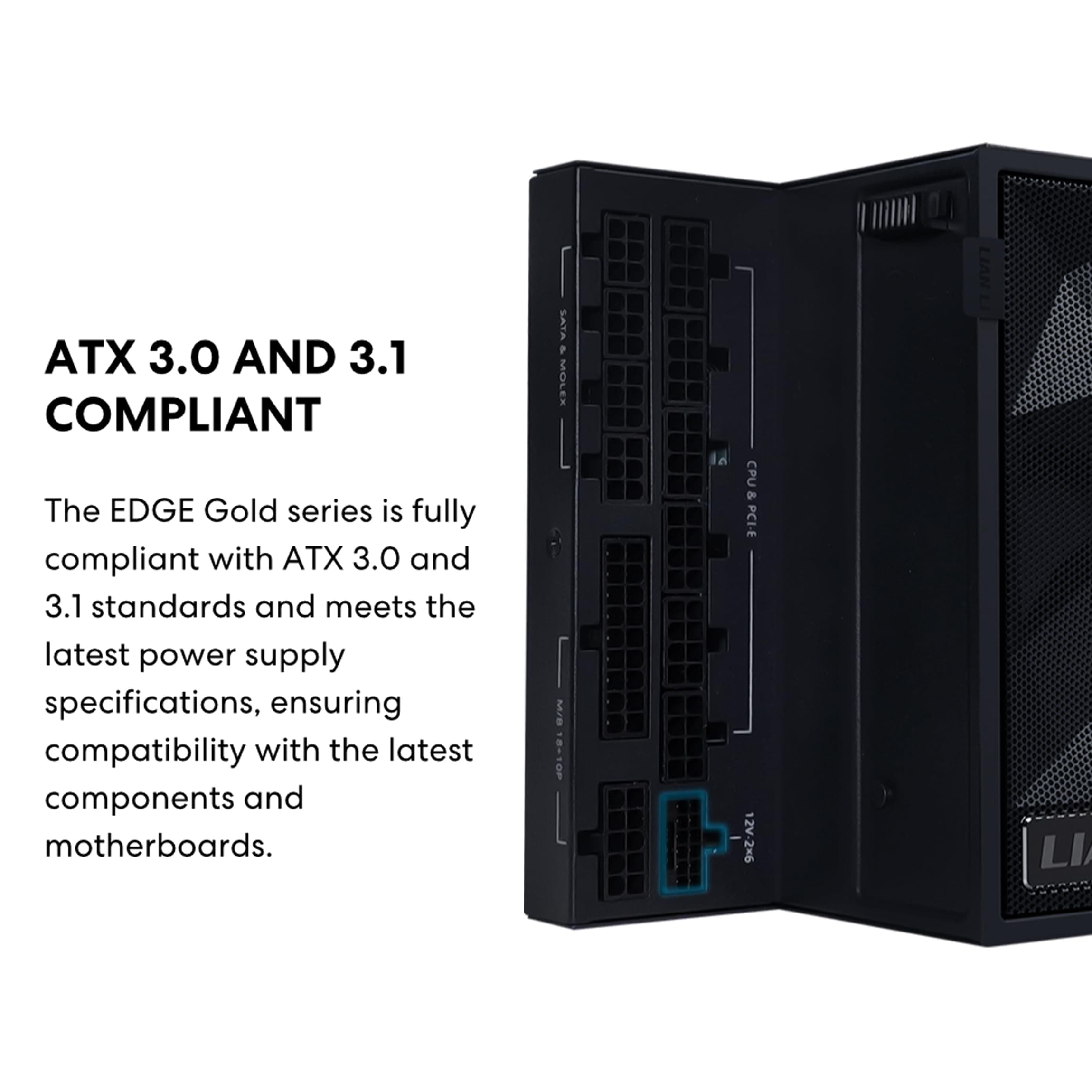 Lian Li Edge Series-750W Full Modular Power Supply-Gold-ATX 3.1-PCIE 5.1-L-Form Design für Dual Chamer Gehäuse - Ohne USB/Fan Hub - Weiß (EG0750G.B) 750W Gold ATX Black Bild 3