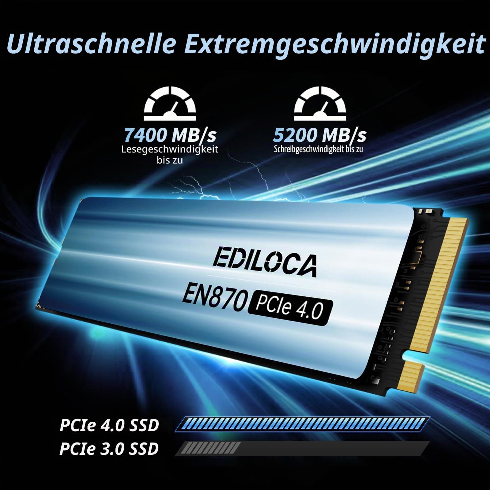Ediloca EN870 SSD 1TB NVMe SSD M.2 PCIe Gen4, Interne SSD, bis zu 7450 MB/s, 3D NAND TLC, Internes Solid State Drive, dynamischer SLC-Cache, kompatibel mit PS5 und PC 1TB 7450MB/s Bild 3