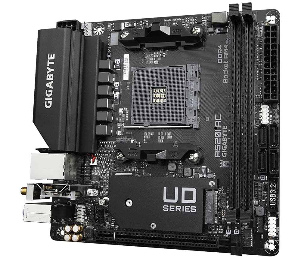 GIGABYTE A520I AC Motherboard - Unterstützt AMD Ryzen 5000 Series AM4 CPUs, 6 Phasen Digital VRM, bis zu 5300MHz DDR4 (OC), 1xPCIe 3.0 M.2, WiFi, GbE LAN, USB 3.2 Gen1 Bild 7