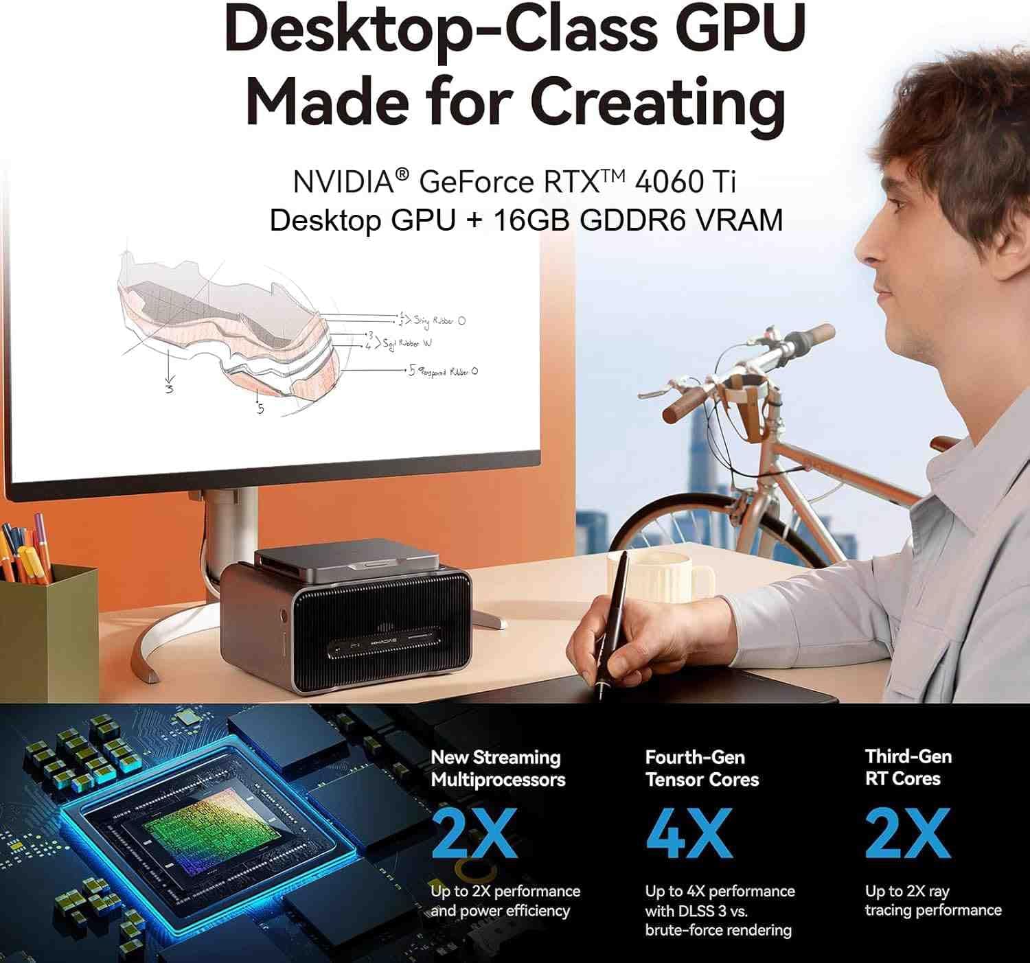 khadas Mind Graphics GeForce RTX 4060 Ti Desktop GPU 16GB GDDR6 Grafikkarte mit Fingerabdruckleser, Max Up to PCIe 4.0x8, 128 GT/s, HDMI 2.1a, USB4, Unterstützt 4K & 8K HDR für Gaming Mind Graphics 16GB Bild 5