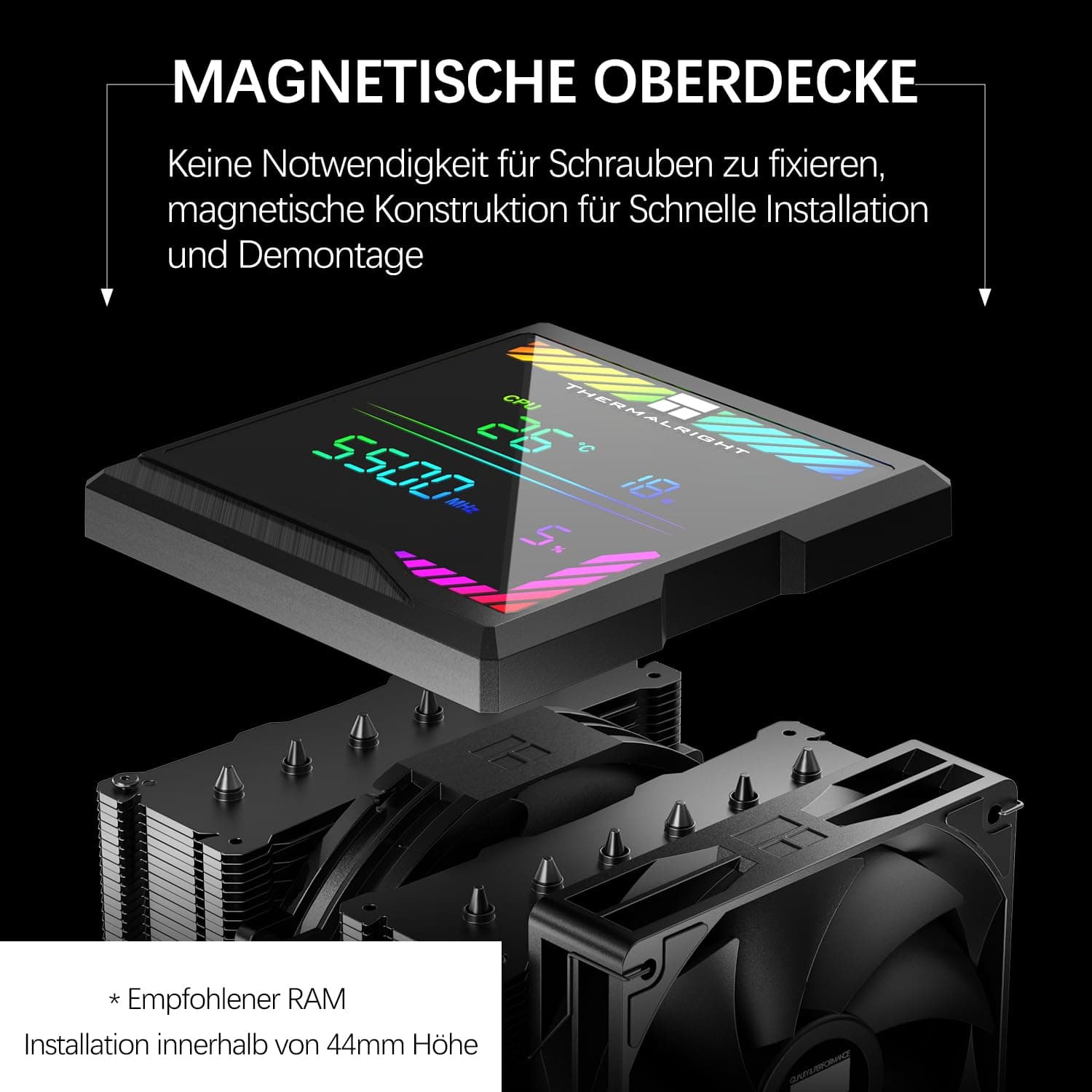 TR-Thermalright Peerless Assassin 140 Digital Black CPU-Kühler,Double Tower mit 6 Heatpipes, DualCPU Lüfter-1850U/min,Obere Abdeckung der Digitalanzeigeplatine-Magnetisch,für AM5,Intel LGA1851/1700 Bild 7