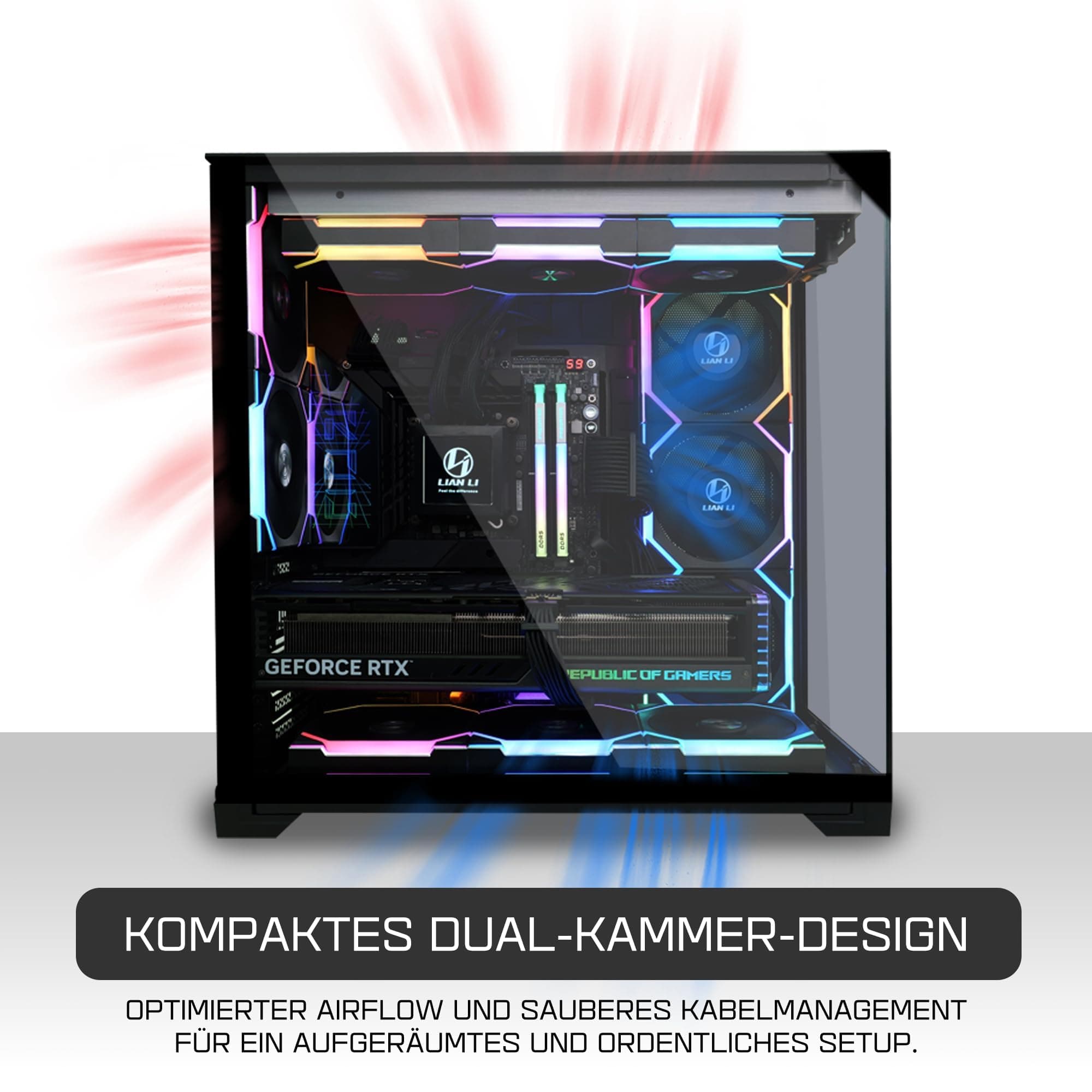 Lian Li O11 Vision Compact Gaming PC Gehäuse ATX Schwarz - Midi Tower PC Gehäuse mit Tempered Glass, Grafikkarten bis 408 mm, bis zu 360 mm Radiatoren, Black PC Case Stahl, Aluminium, Gehärtetes Glas Bild 7