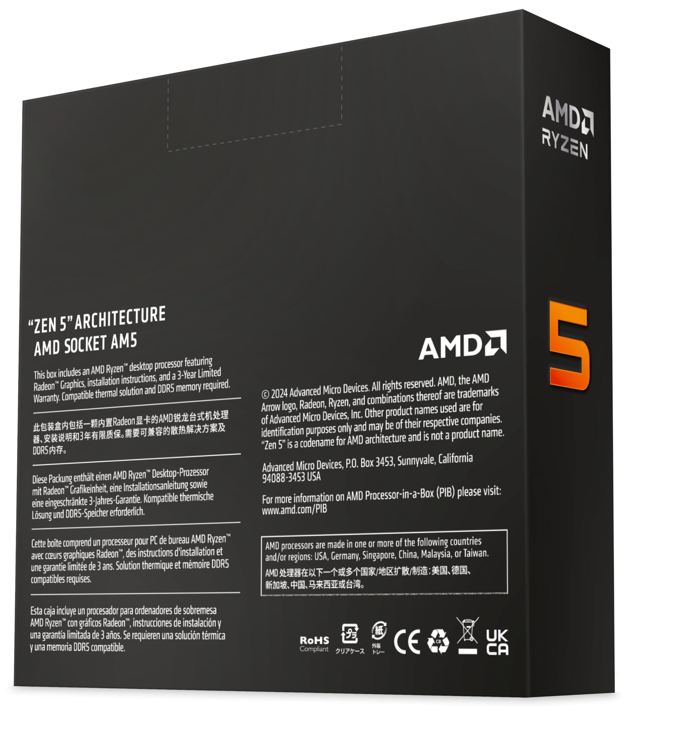 AMD Ryzen 5 9600X Prozessor (Radeon Grafik Included, 6 Kerne/12 Threads, 65W DTP, Sockel AM5, Cache 38MB, Bis zu 5.4 GHz max Boost Frequenz, Kein Kühler) Bild 4