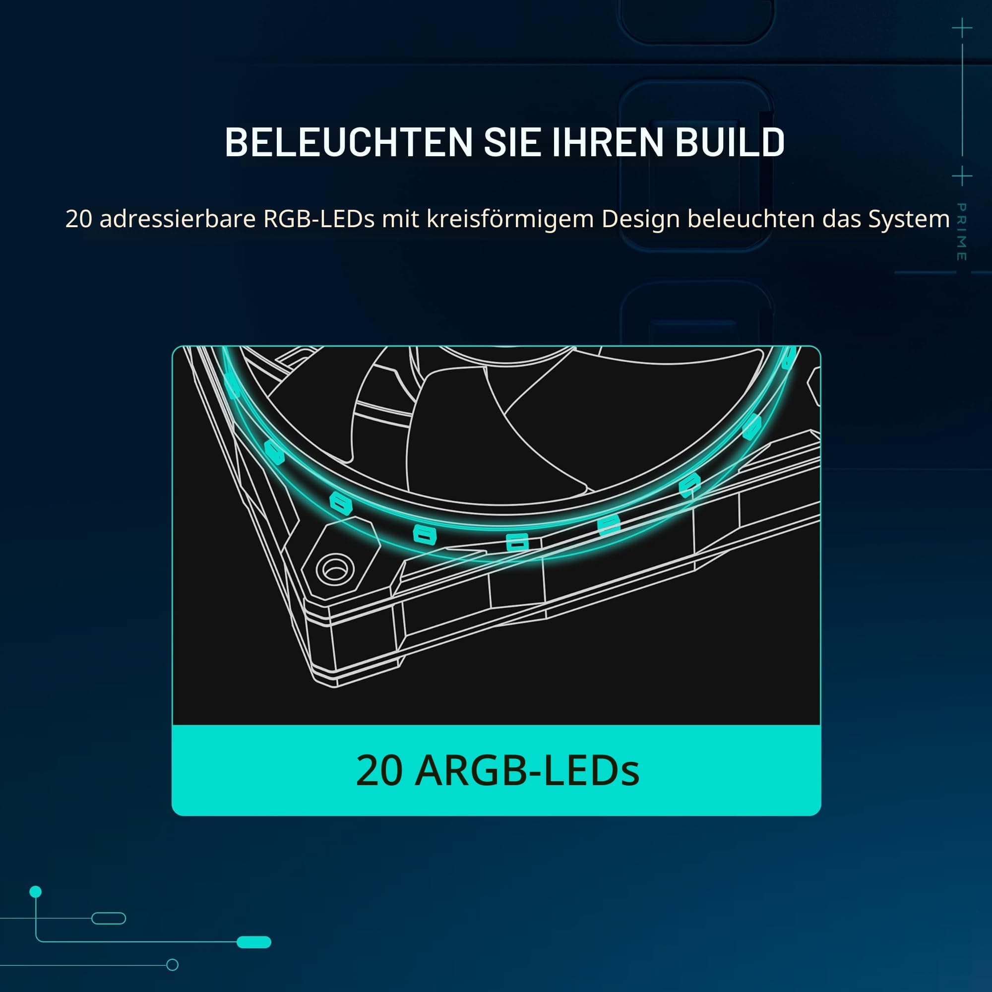 ASUS Prime MR120 Black ARGB Reverse-Gehäuselüfter Single (beidseitige Beleuchtung, 20 adressierbare RGB-LED, 28 mm Rahmen, PWM-Steuerung, Lüfterdrehzahl 1600 U/min, 23dB(A) Lärmpegel, 58 CFM, Schwarz) Bild 5