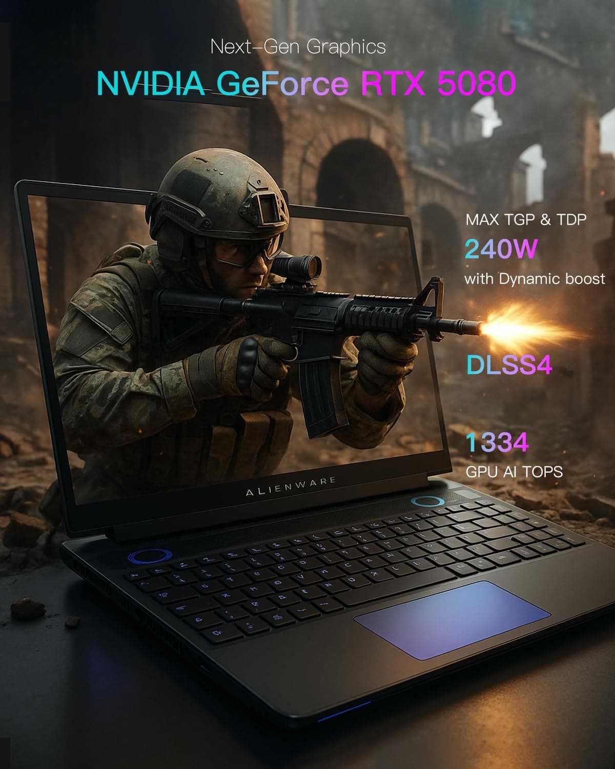 Alienware 16 Area 51 Gaming Laptop - NVIDIA RTX 5080 16GB GDDR7 • Intel Ultra 9 275HX CPU • 16 Zoll QHD+ 240Hz 500 nit Display • WiFi 7 • Win 11 Pro & Office Lizenz • AlienFX RGB KB (64GB DDR5 | 1 TB 64 GB DDR5 RAM | 1 TB SSD Bild 2